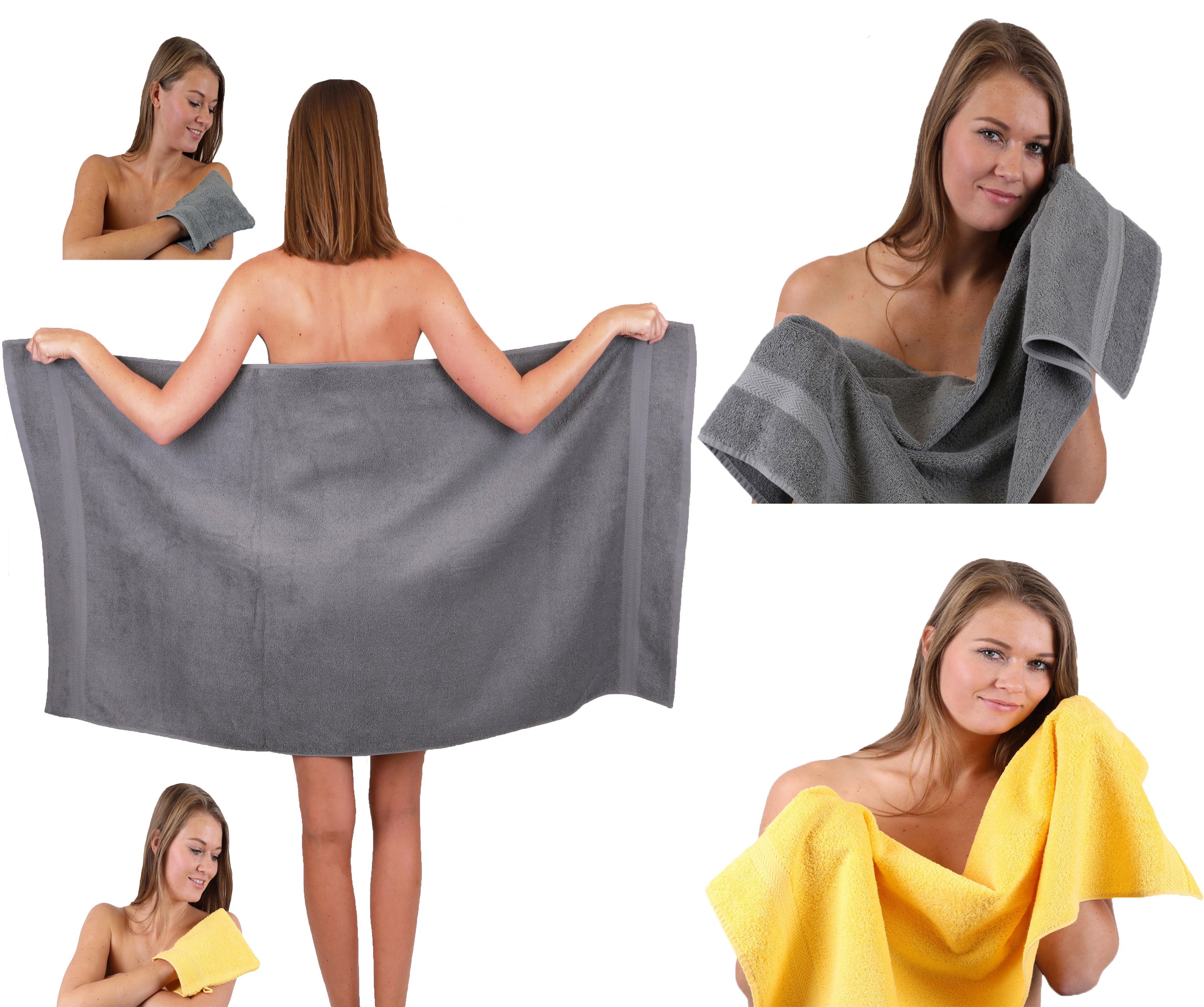 Betz Handtuch Set Single gelb 5 Waschhandschuhe, 2 Set TLG. Pack 2 Handtuch Handtücher 100% Duschtuch Baumwolle (5-tlg) Baumwolle, 1