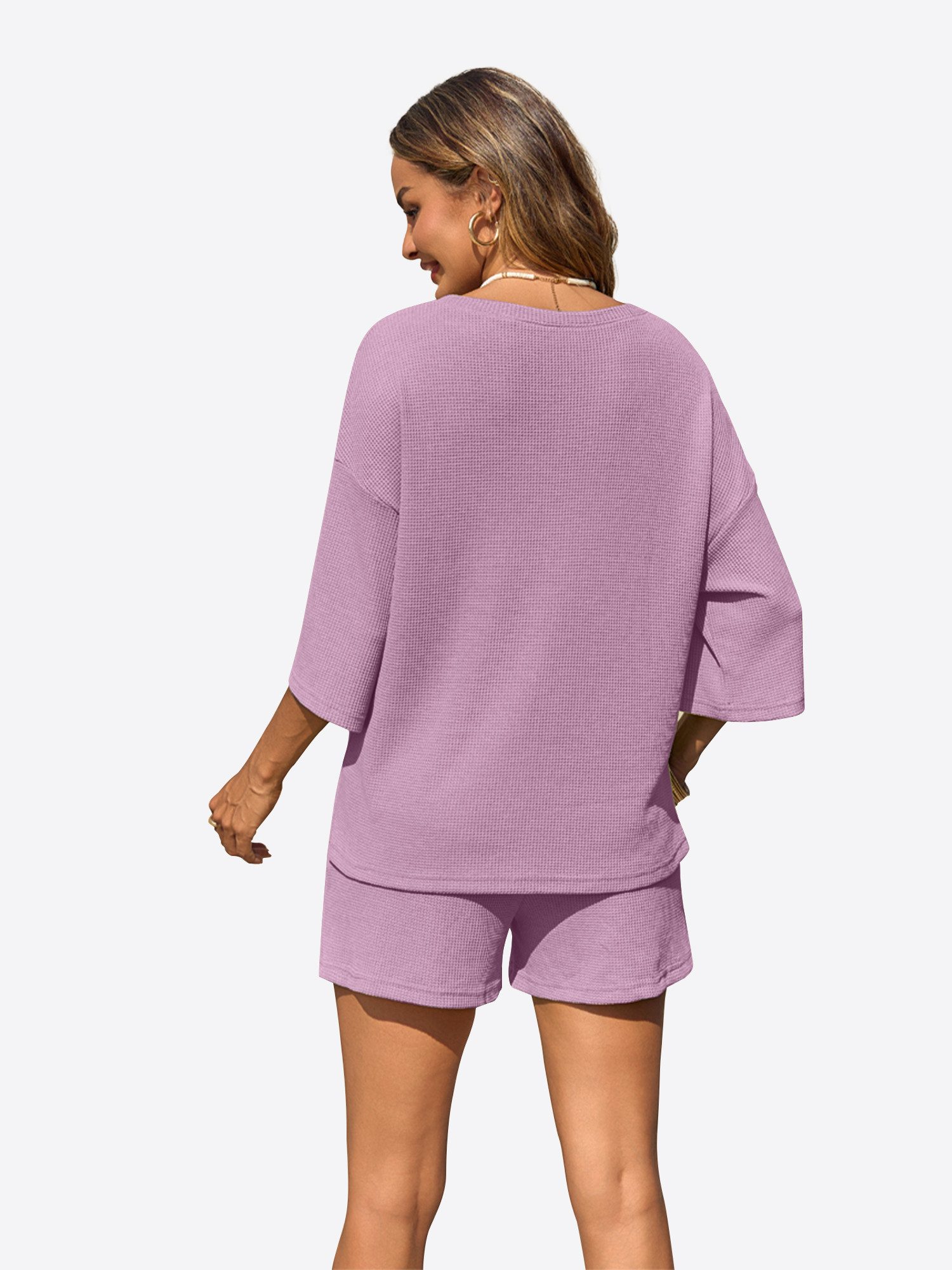 Imily Bela Hausanzug Damen 2-teiliger Freizeitanzug (Set, 2 tlg., 3/4-Arm Bluse + Shorts) in Unifarbe
