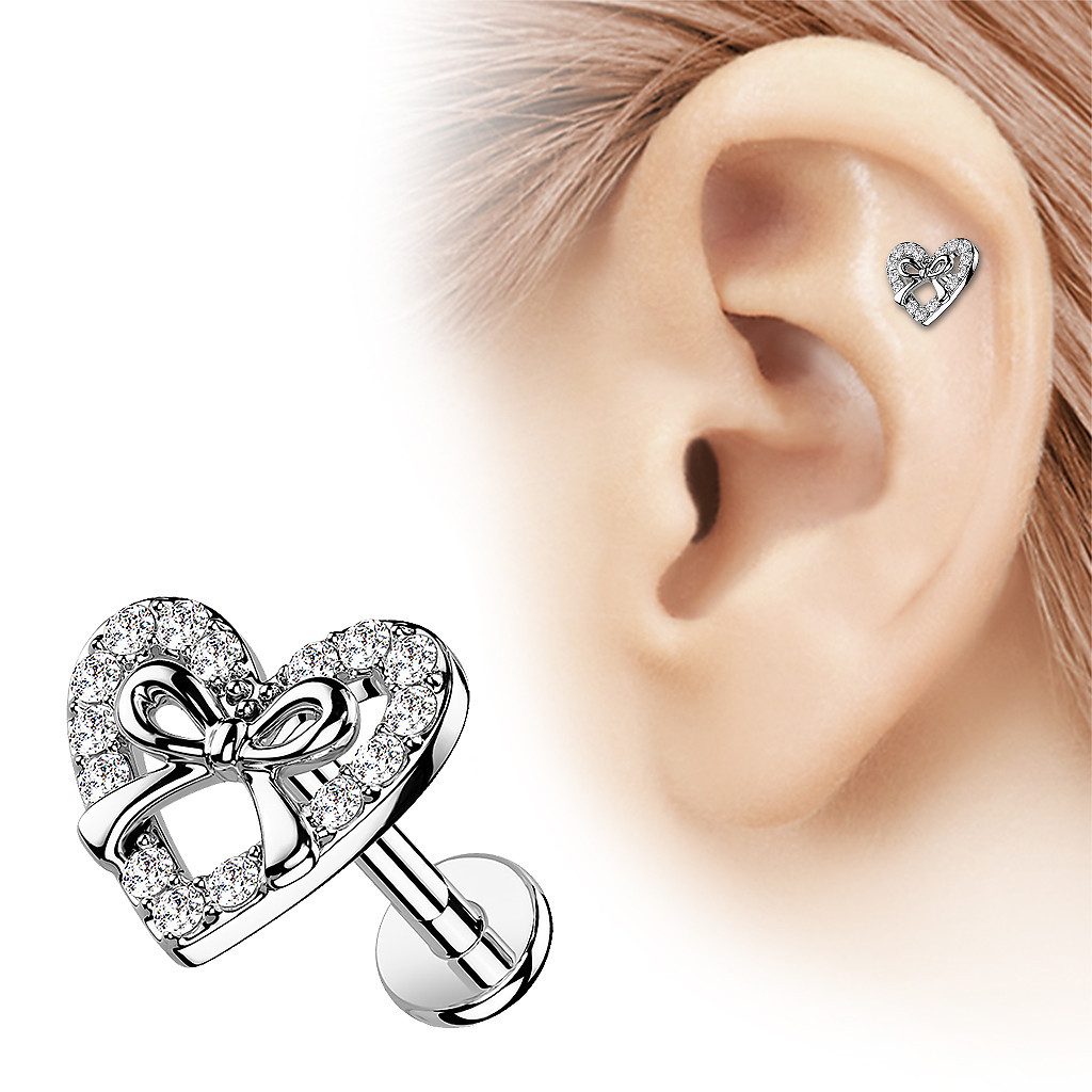 Taffstyle Piercing-Set Tragus Conch Piercing flach Kristall Herz Schleife S günstig online kaufen