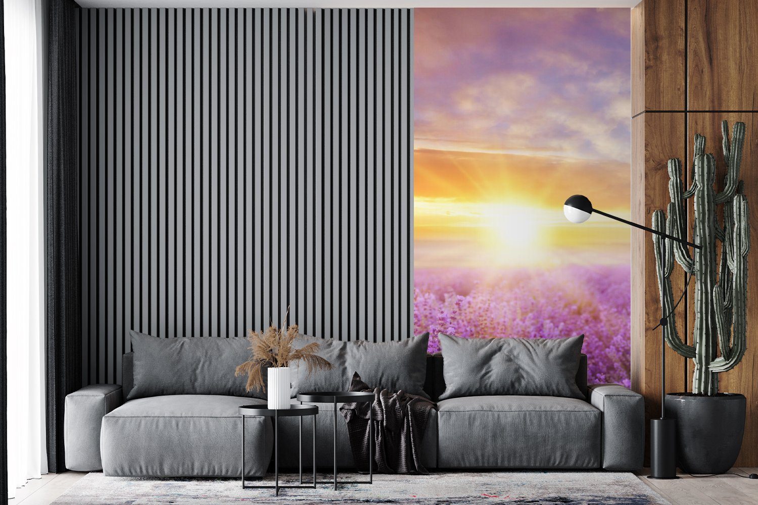 MuchoWow Fototapete Lavendel - Sonne Küche, Schlafzimmer Matt, Wohnzimmer - Vliestapete bedruckt, für Fototapete Natur, St), (2 - Himmel