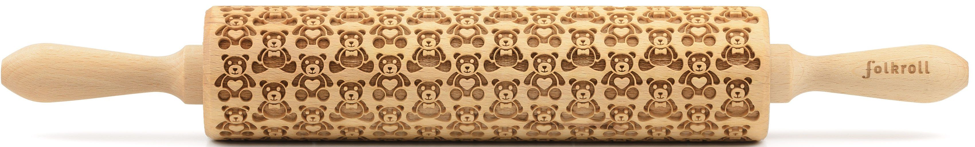folkroll Teigroller 3D-Motiv-Teigrolle Massivholz, Teddybären
