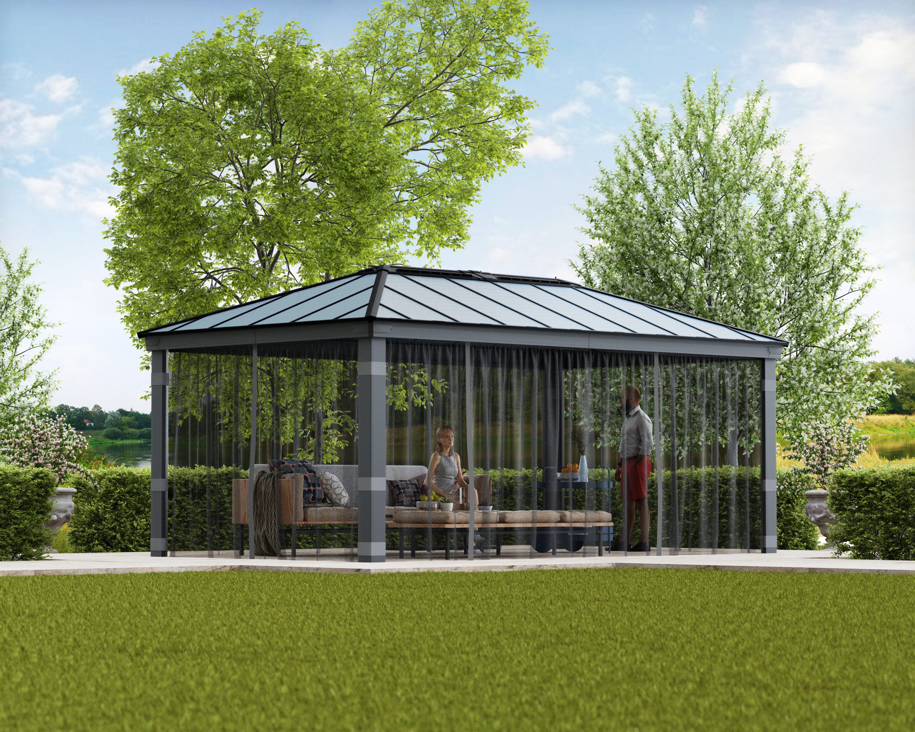 Palram - Canopia Pavillonseitenteil Dallas Garden Gazebo Netting Set, 507x212 cm, mit Reißverschluß und Clips