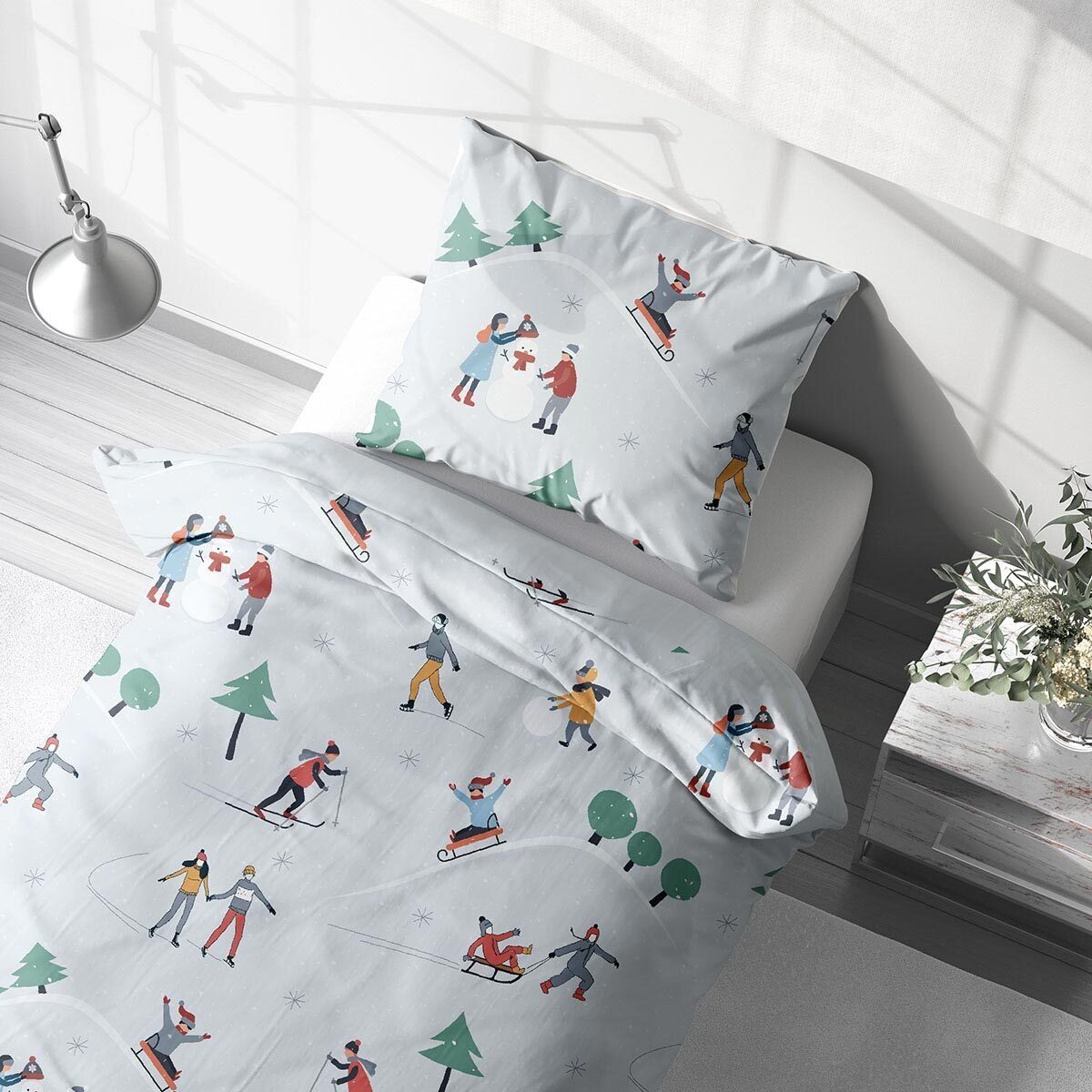 TRAUMSCHLAF Bettwäsche Skifahrer, Flanell, 2 teilig, Spaß beim Wintersport günstig online kaufen