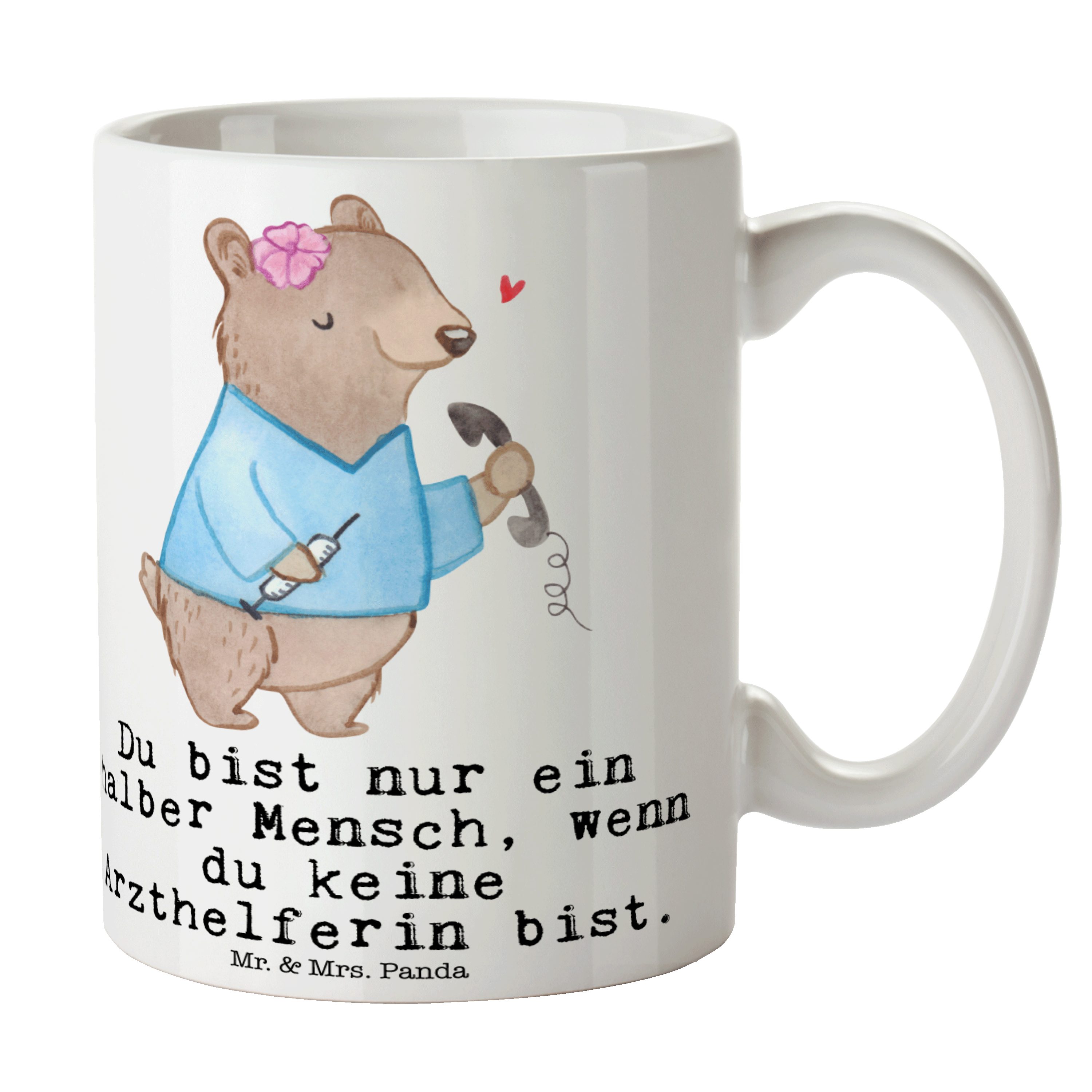 Mr. & Mrs. Panda Tasse Arzthelferin mit Herz - Weiß - Geschenk, Tasse Motive, Becher, Medizi, Keramik