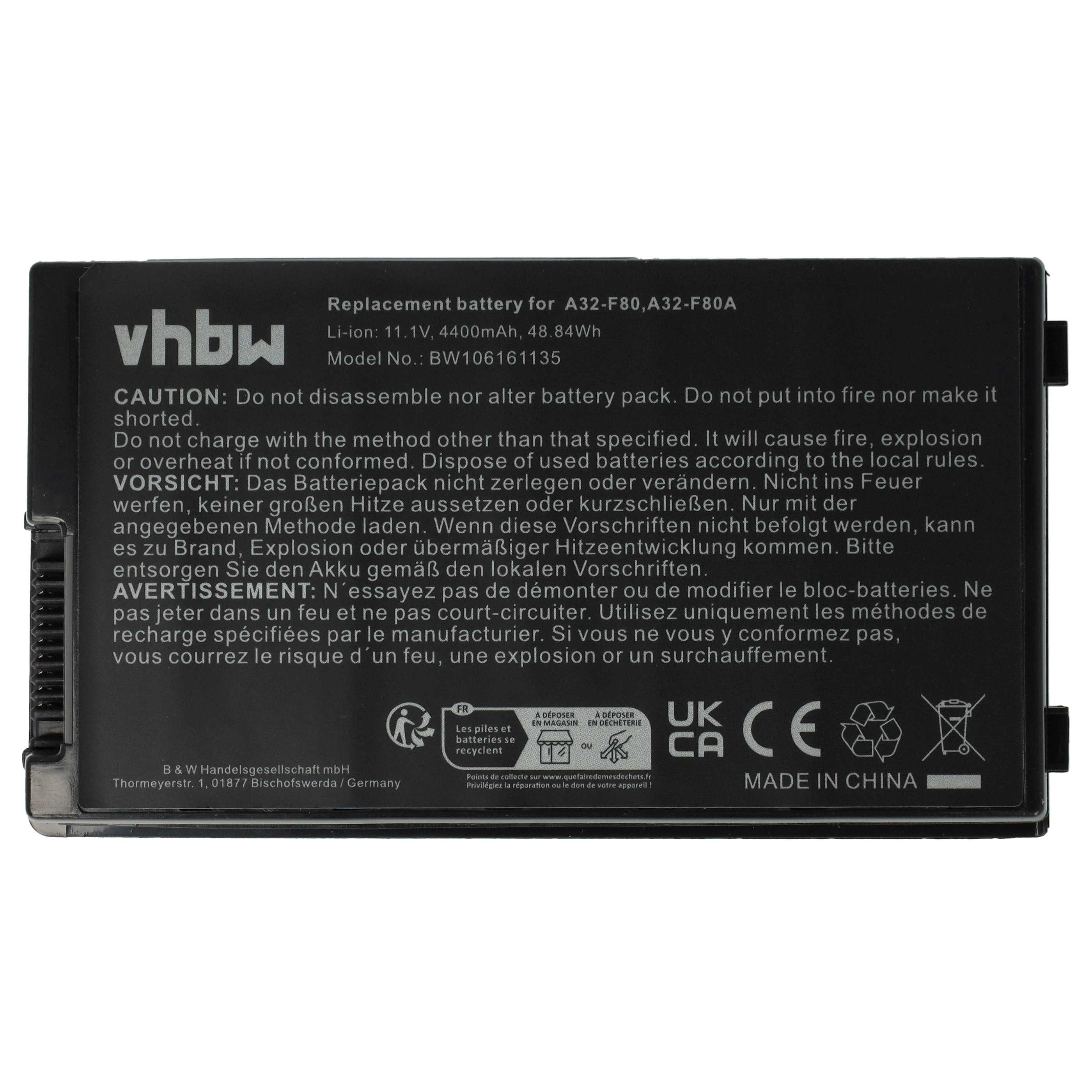 vhbw Akku passend für Asus A8000, A8G, A8Fm, A8000J, A8000F, A8E, A8Dc, A8, Laptop-Akku Akku Li-Ion 4400 mAh (11,1 V, 1 St), Leistungsfähiger Austausch-Akku für Notebook, Wiederaufladbar, Jede