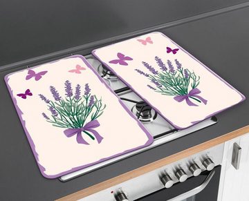 WENKO Herd-Abdeckplatte Lavendel-Bouquet, Glas, (Set, 2 tlg), kratzfest