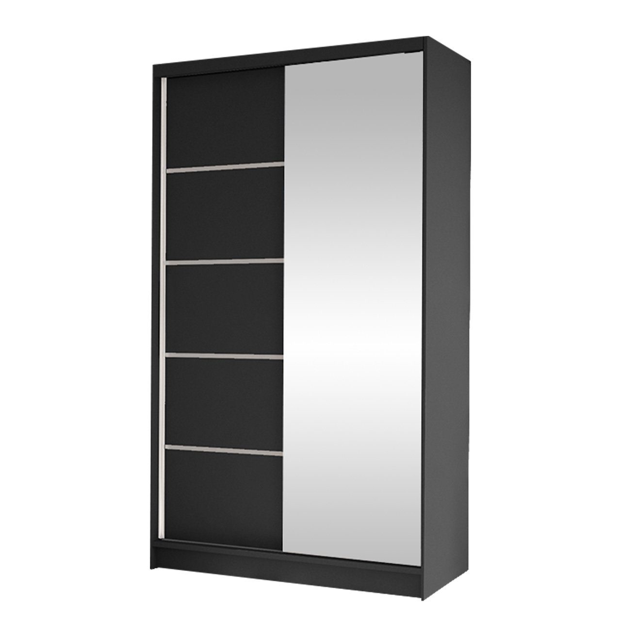 MIRJAN24 Kleiderschrank Diego III (mit Schiebetüren, Spiegel, Kleiderstange und 5 Fächer) Schiebetürenschrank, Garderobenschrank