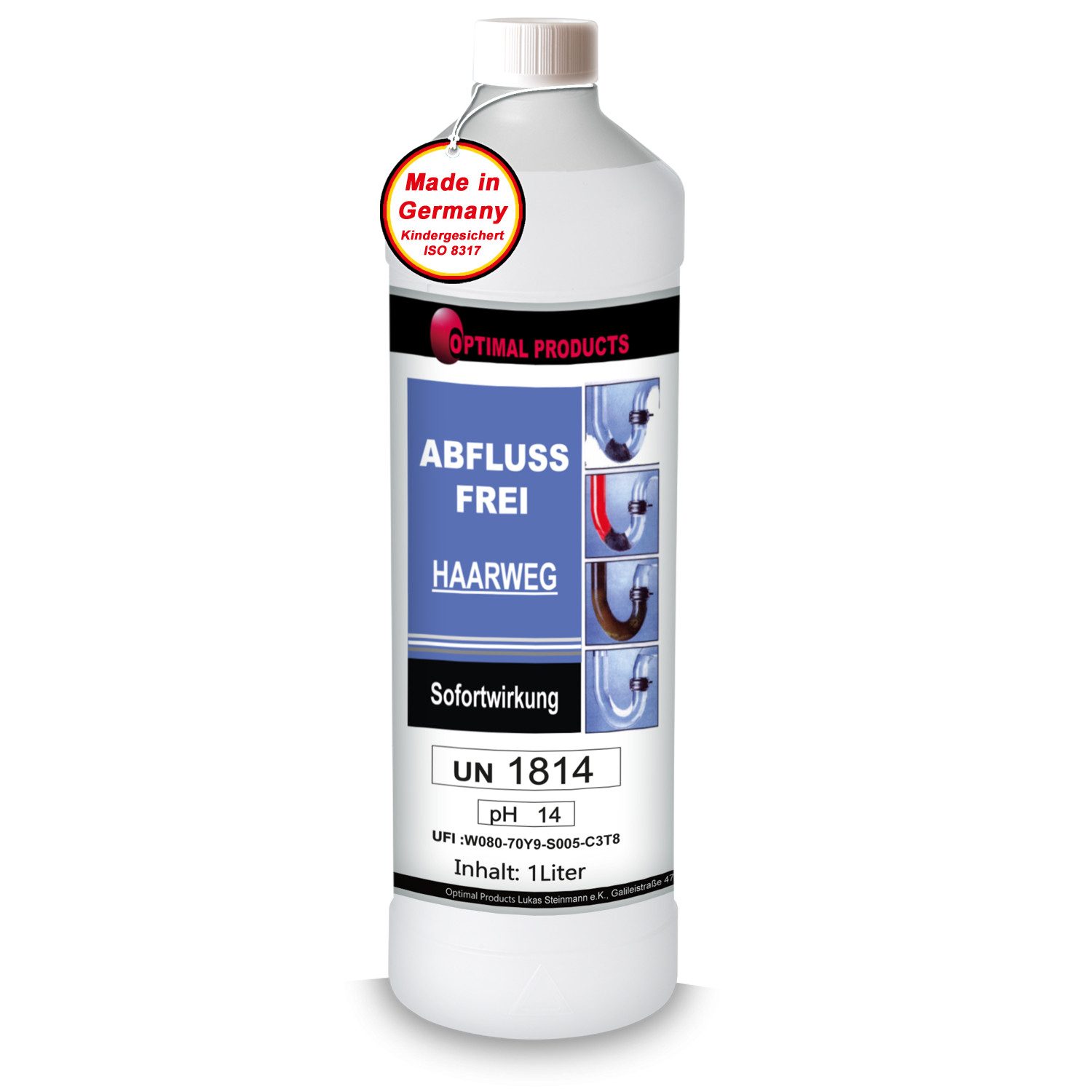 Optimal Products die bessere Lösung Abflussfrei Средства для чистки труб (1 Liter Flasche Entfernt Haare, Fette, Öle, Verkrustungen uvm)