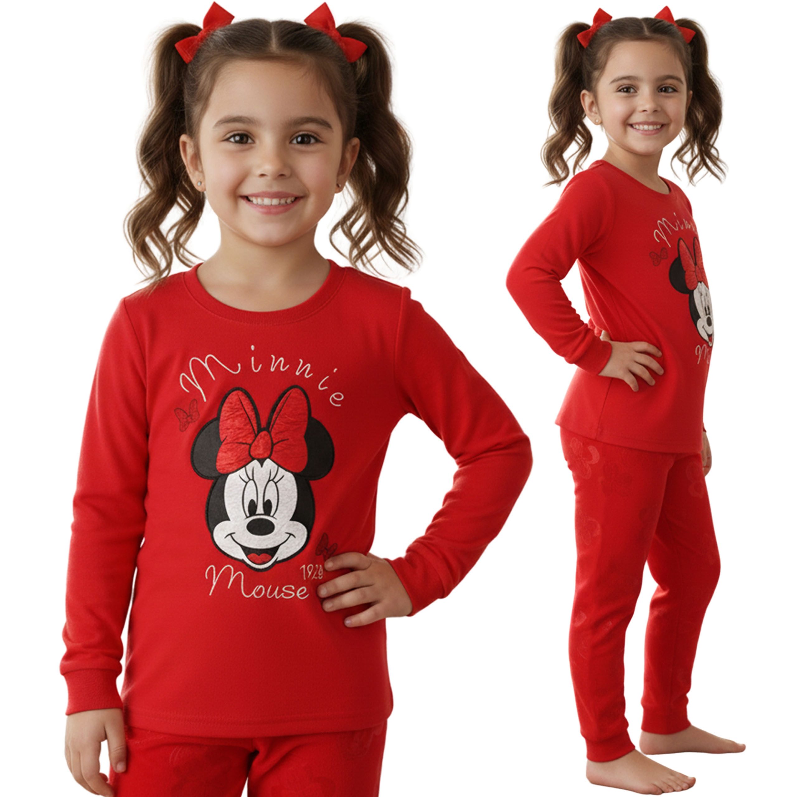 Pyjama DISNEY Minnie Mouse Pyjama, rote Mädchen, zweiteilig, lange Ärmel