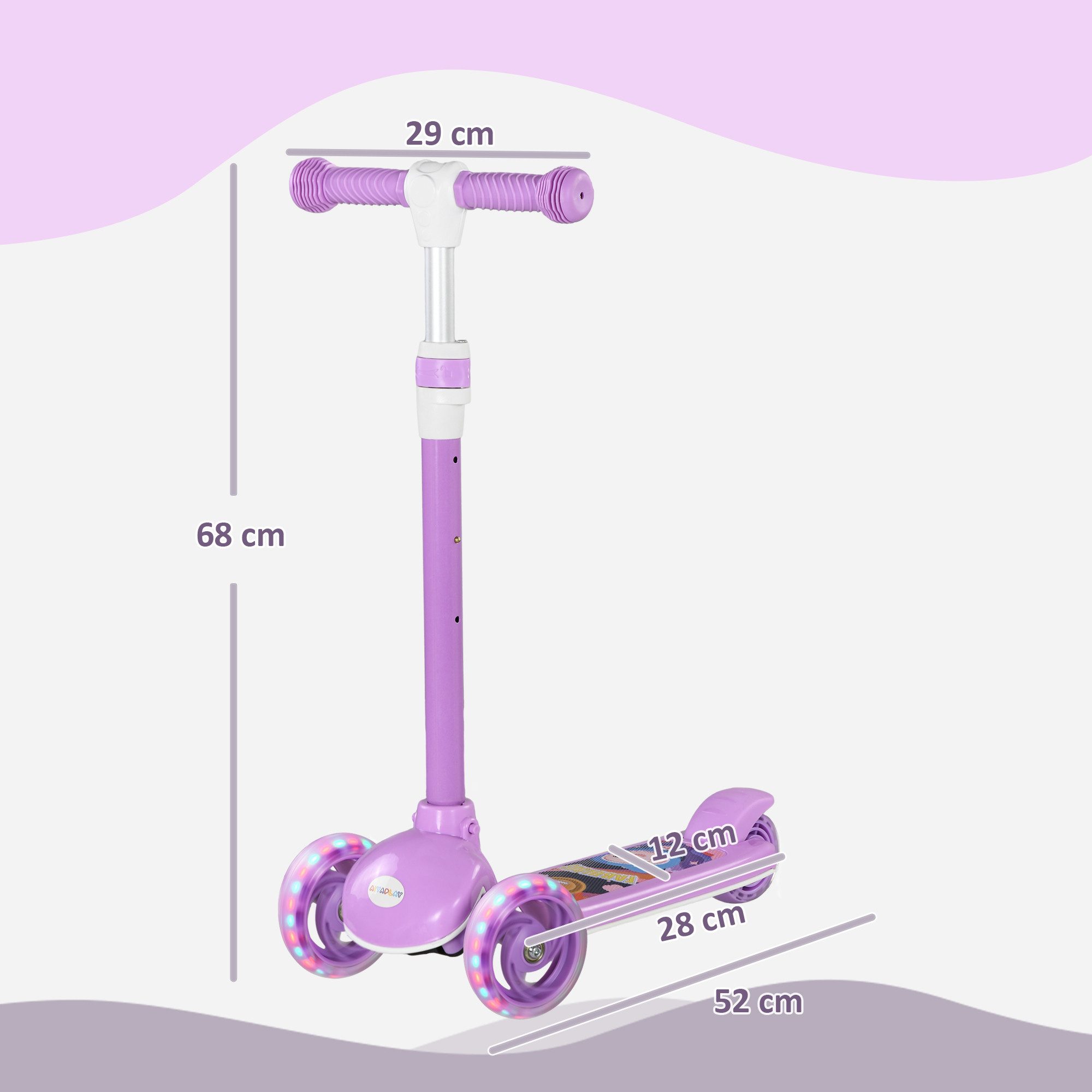 AIYAPLAY Scooter Roller Kinder Scooter mit LED Rädern 120 mm Rollen, 0 km/h, (klappbarer Kinderroller, 1 tlg., Höhenverstellbarer Tretroller), für Kinder 2-6 Jahre, Violett