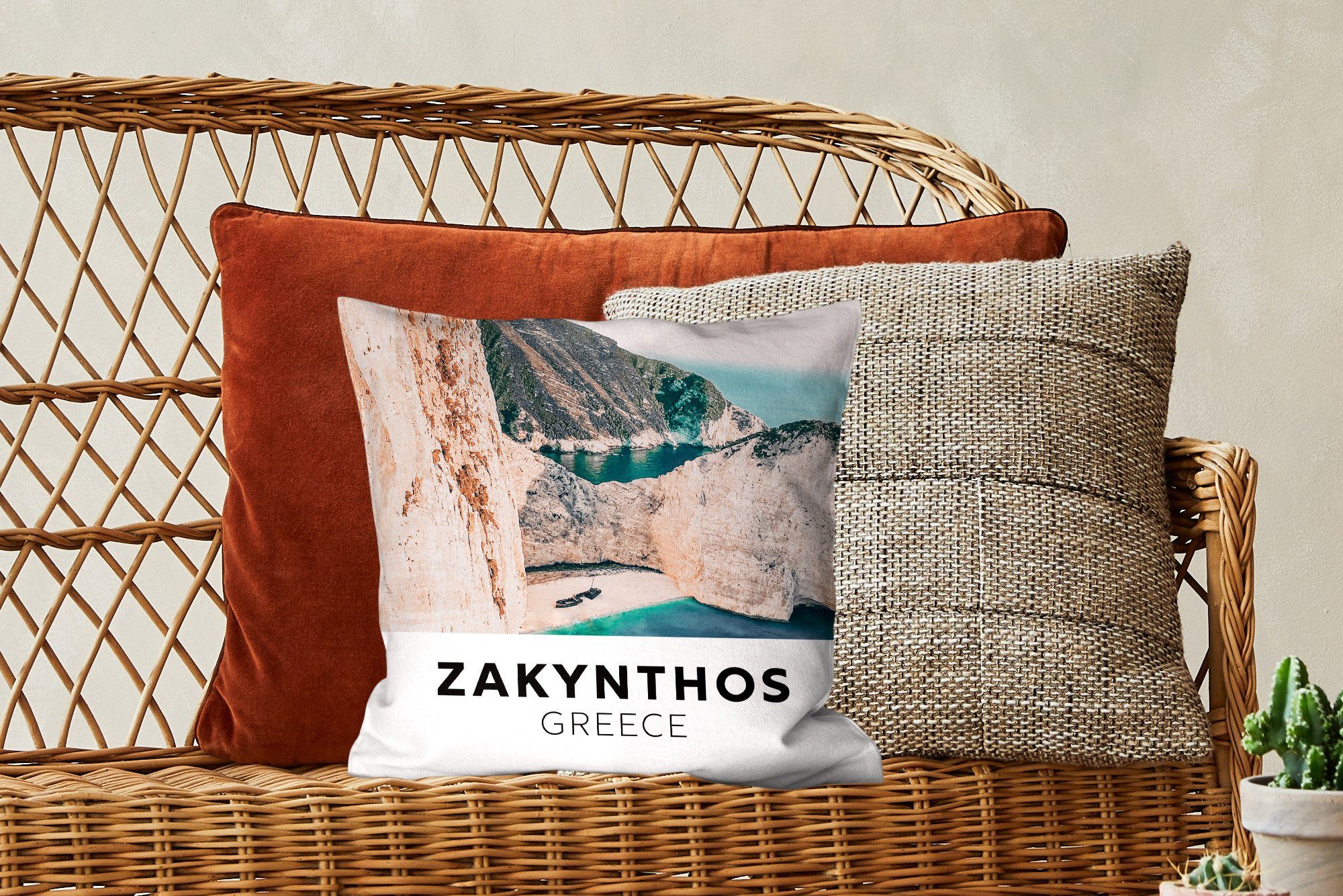 Deko, Griechenland Dekokissen Füllung Wohzimmer, mit MuchoWow Schlafzimmer, Insel Sofakissen - - Zierkissen für Berg,