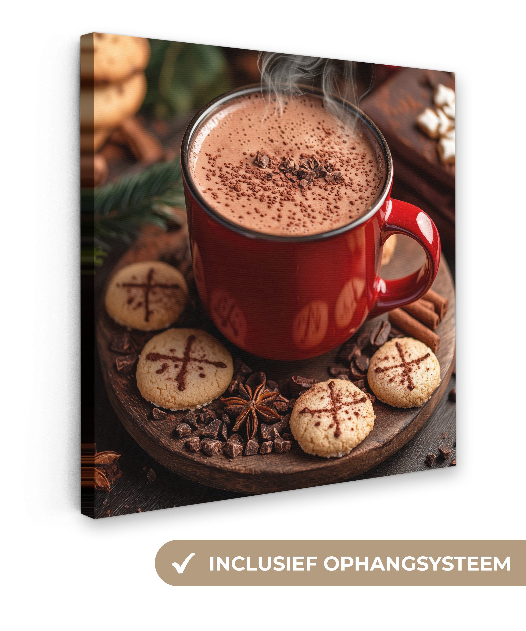 OneMillionCanvasses® Leinwandbild Schokoladenmilch - Becher - Winter - Weihnachten - Gemütlichkeit, Fotodruck (1 St), Wandbild, Deko Schlafzimmer Wohnzimmer Flur 20x20 cm
