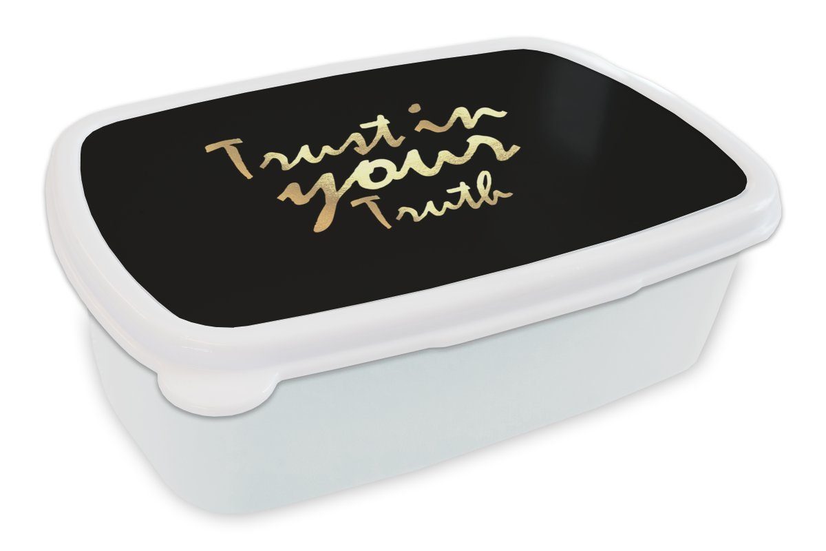 Brotbox für - weiß Brotdose, Kunststoff, und (2-tlg), Zitat Mädchen Vertrauen Gold, Jungs - Lunchbox MuchoWow Erwachsene, und für Kinder