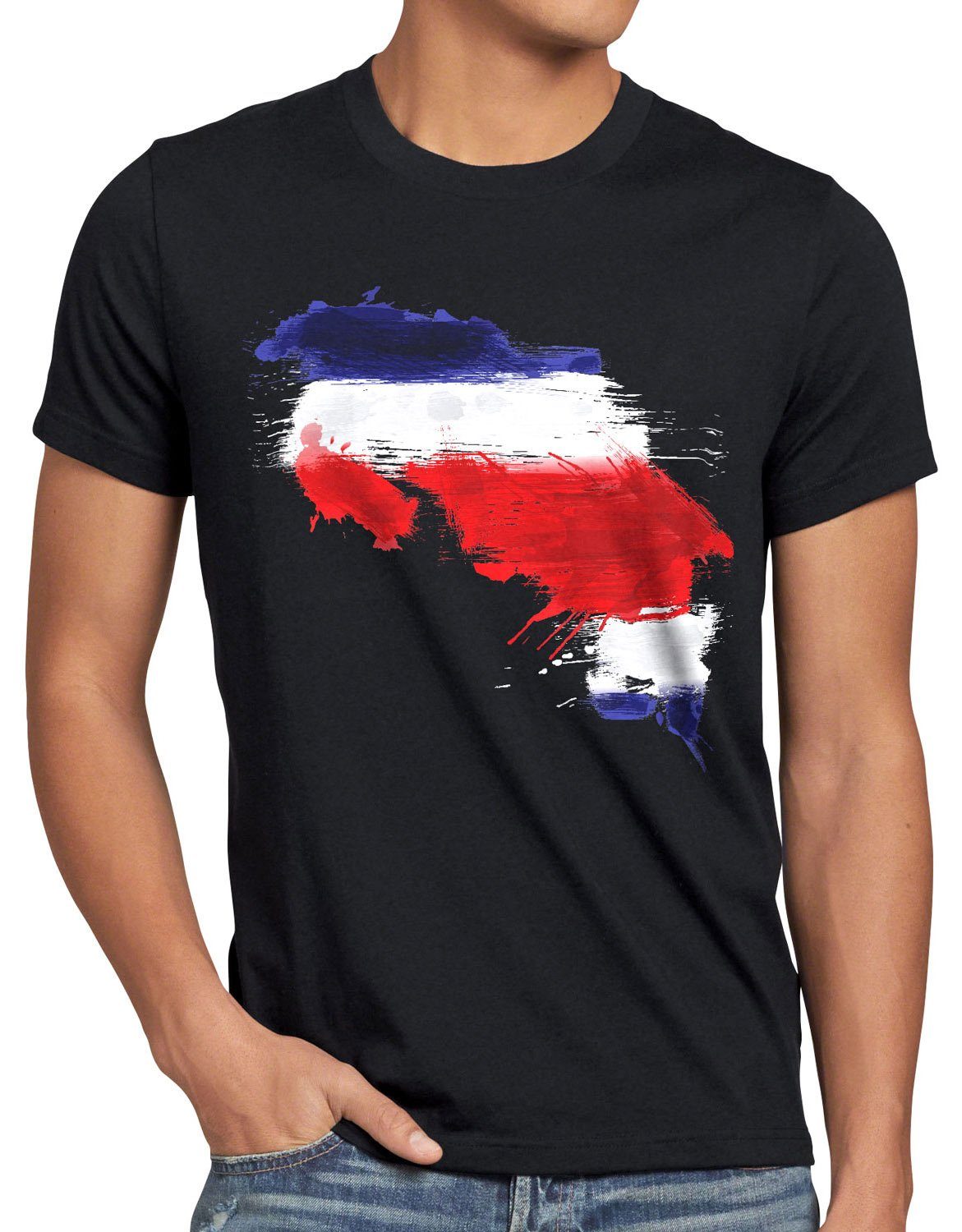 Fußball Fahne Flagge Costa EM schwarz Rica WM Sport style3 Print-Shirt Herren T-Shirt