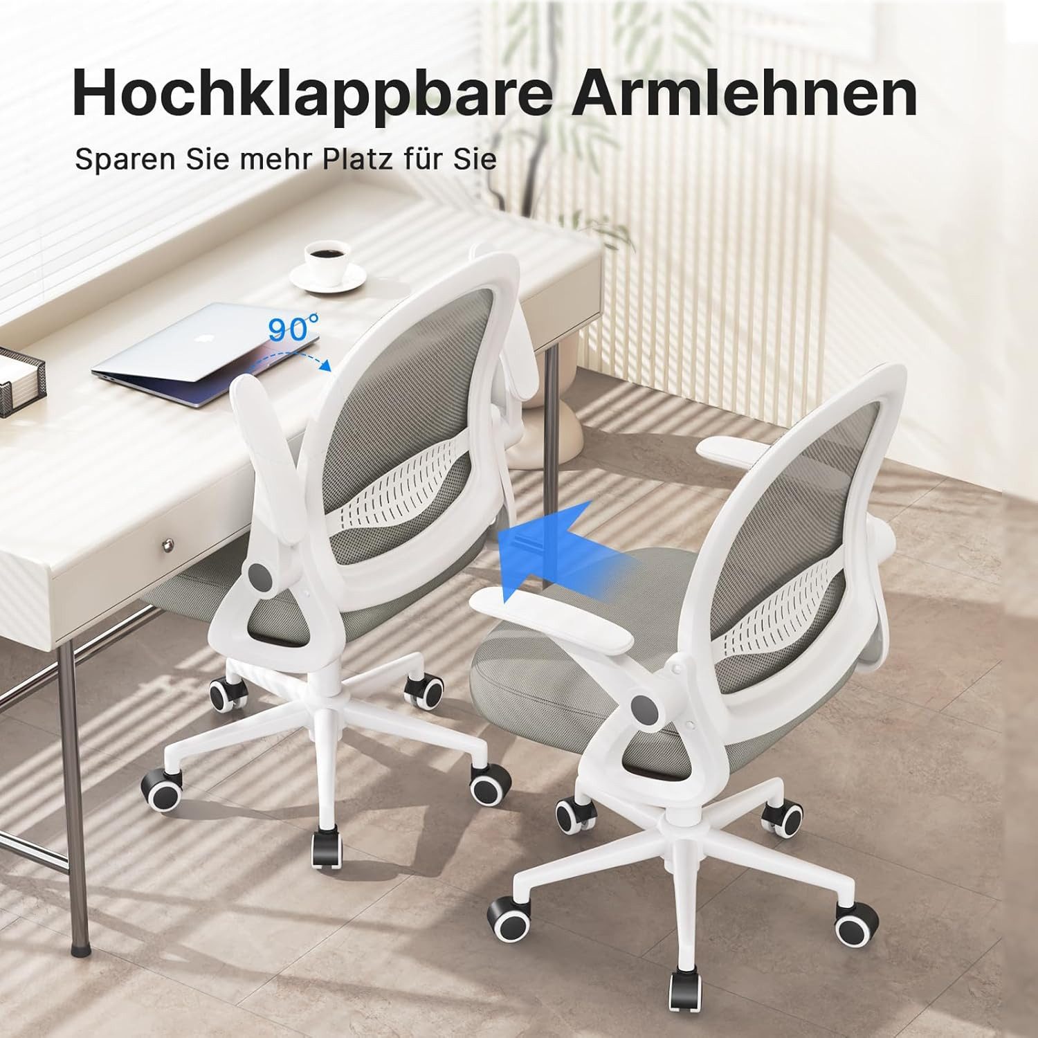 ZAISZE Bürostuhl Ergonomisch, Schreibtischstuhl mit Atmungsaktiver Rückenlehne (Chefsessel aus Mesh, Drehstuhl 360°, Verstellbarer Armlehnen, Höhenverstellbar), Einstellbarer für maximale Bewegungsfreiheit