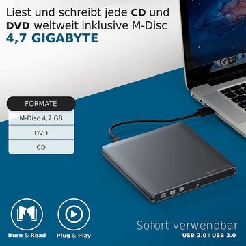 techPulse120 externer USB 3.0 DVD CD Brenner Laufwerk DVDRW Aluminium Grau DVD-Brenner