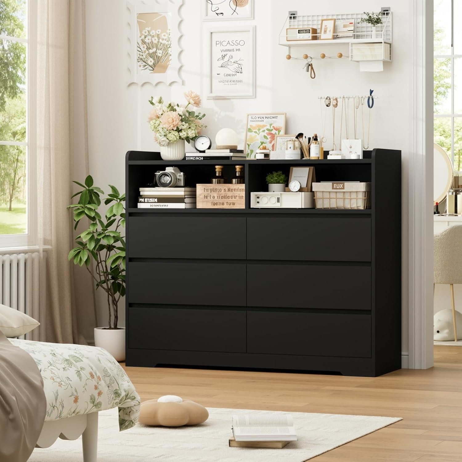 LuxusKollektion Kommode Kommode Sideboard 6 Schubladen 120x40x100cm Schlafzimmer Schwarz (1 St)
