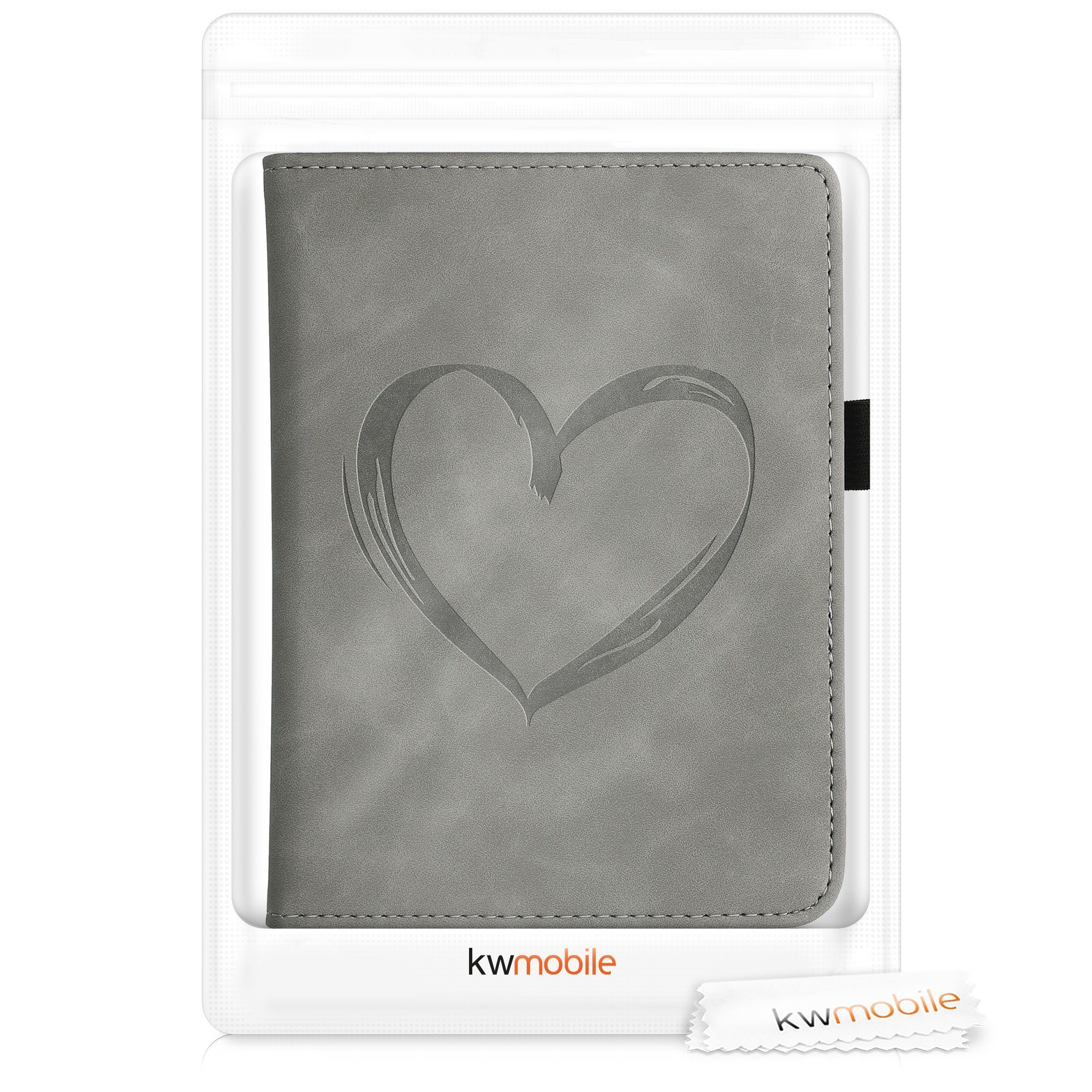 kwmobile E-Reader-Hülle Schutzhülle für Tolino Shine 3, Handschlaufe - Cover Herz Brush Design