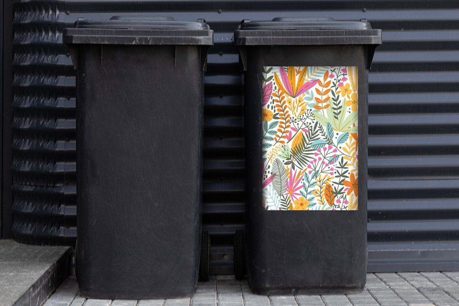 MuchoWow Wandsticker - Container, Blumen Sticker, Mülleimer-aufkleber, Mülltonne, Blätter - St), Sommer - Pflanzen (1 Abfalbehälter