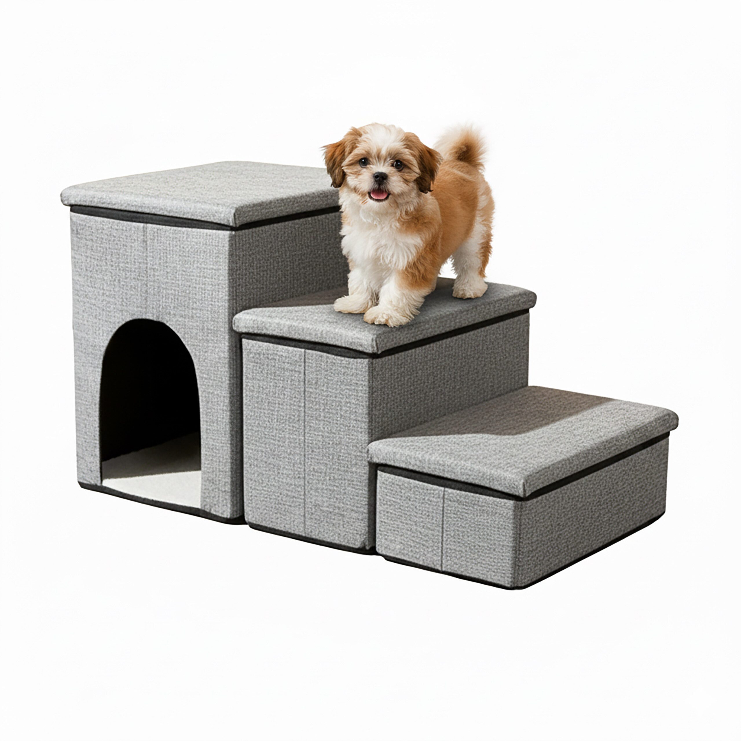 relaxdays Haustiertreppe Faltbare Hundetreppe mit 3 Stufen, Hellgrau günstig online kaufen
