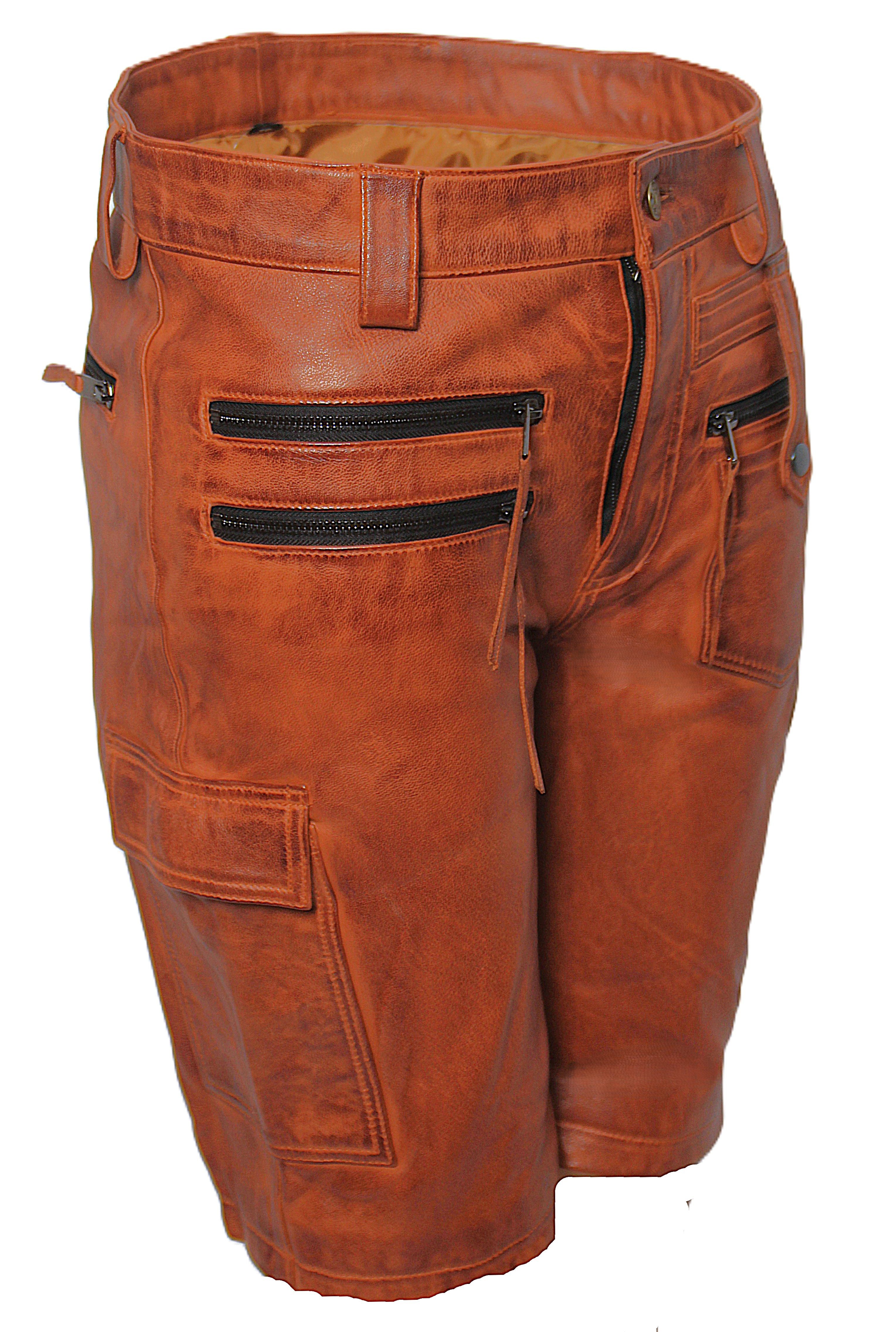 Be Noble Cargoshorts Casanova cognac Leder-Cargo Shorts aus echtem Leder in cognac Used Look