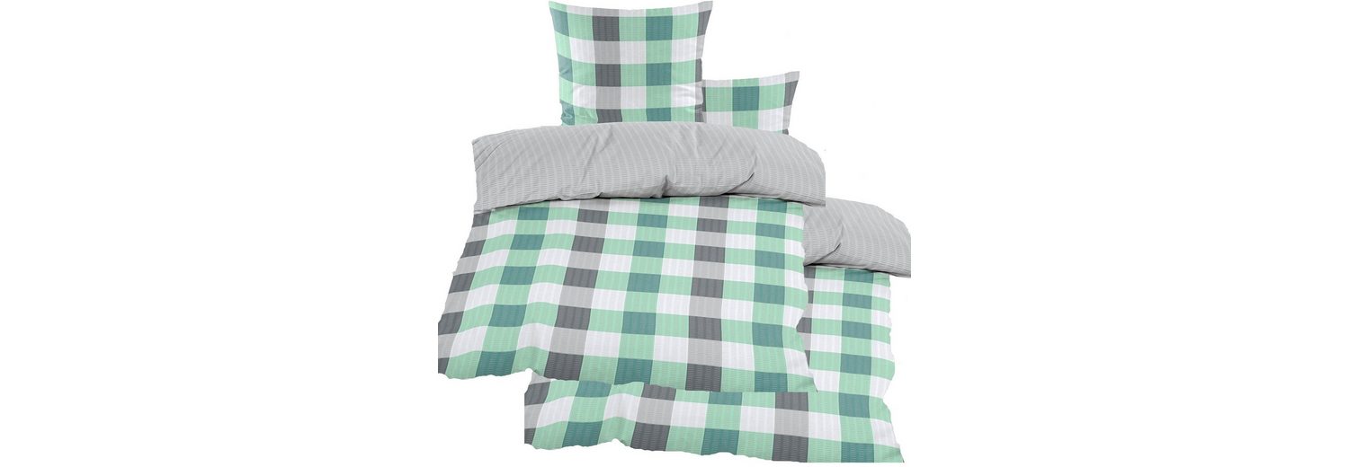 Bettwäsche-Set 135x200cm Tartan - Rot/Grün, Mikrofaser Mit Reißverschluss