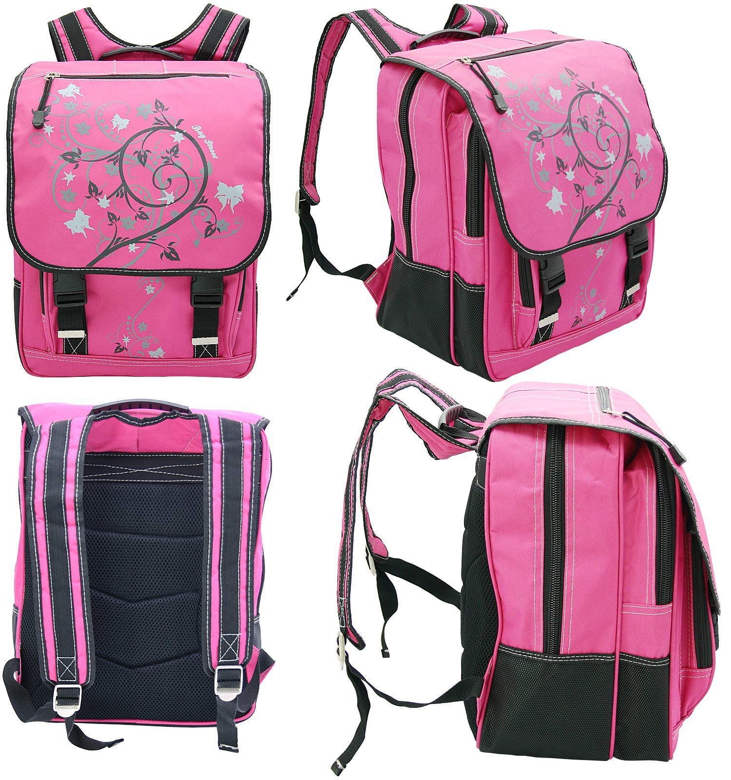 BAG STREET INTERNATIONAL Schulranzen - Schulrucksack Flower Design Pink für Mädchen