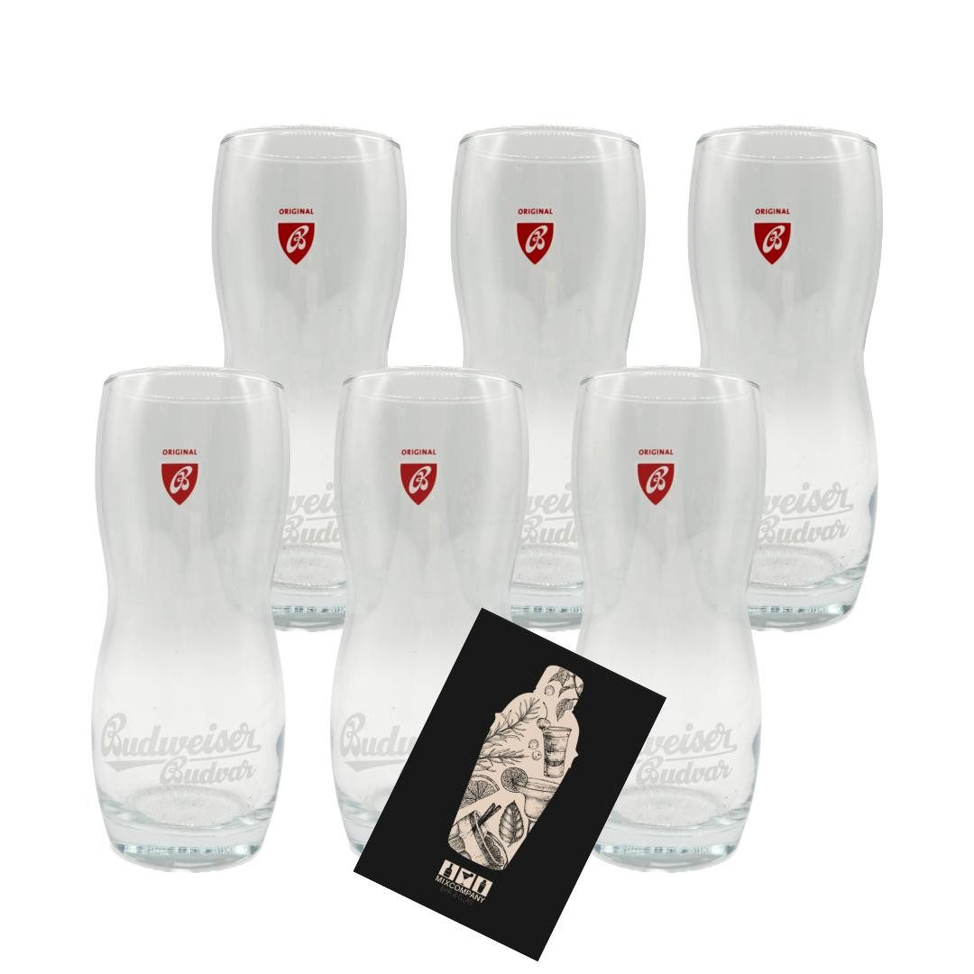 Bierglas Budweiser Budvar Bierglas 6er-Set – 0,5L geeicht, modernes Design