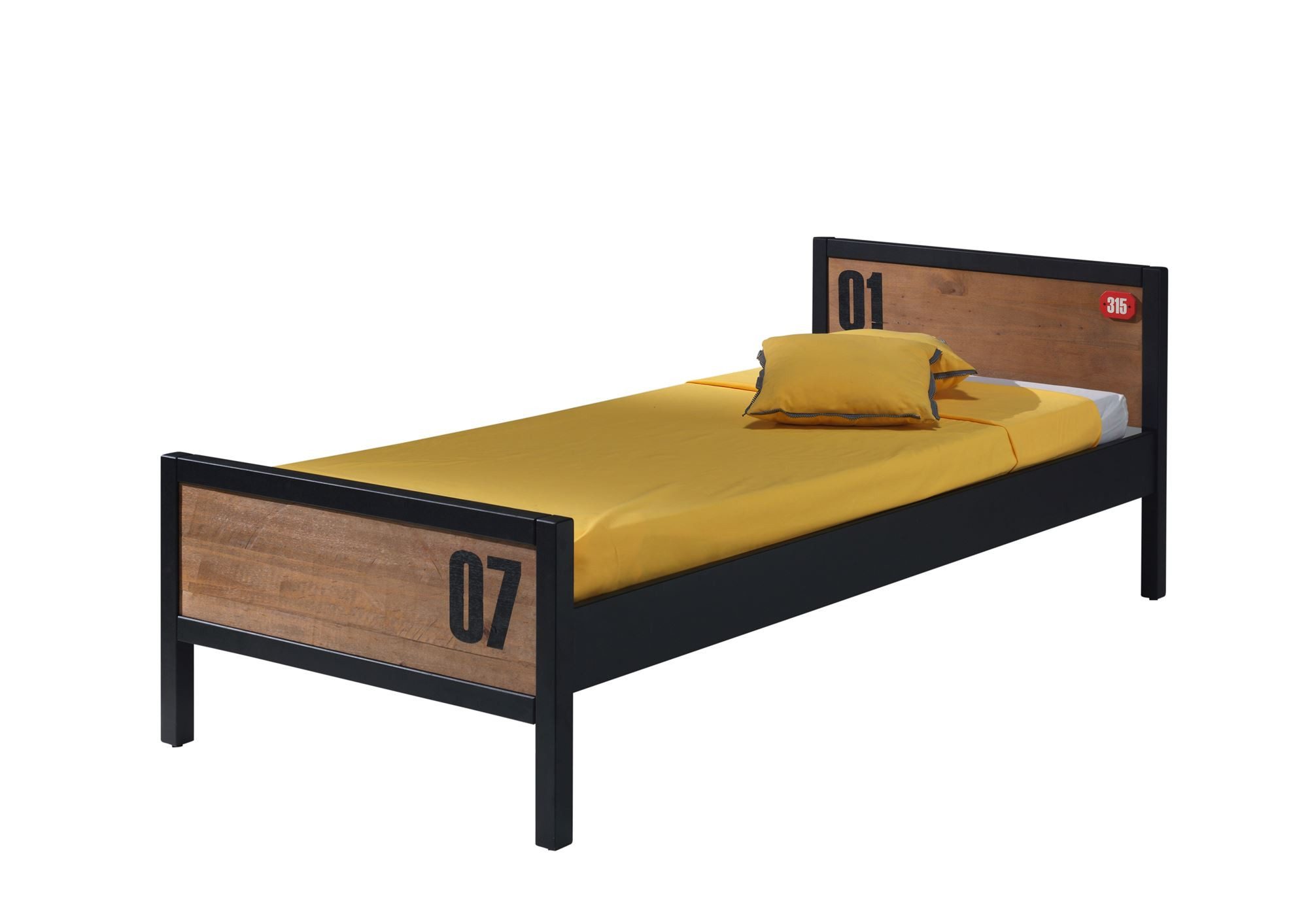 58 aufm Kessel Bettgestell Einzelbett Kameko 209x97x75 Jugendbett Massivholz+MDF Schwarz/Natur (inkl. Versand, Lieferung bis Verwendungsstelle), Liegefläche 90 x 200 cm, Rahmen aus MDF, inkl. Lattenrost