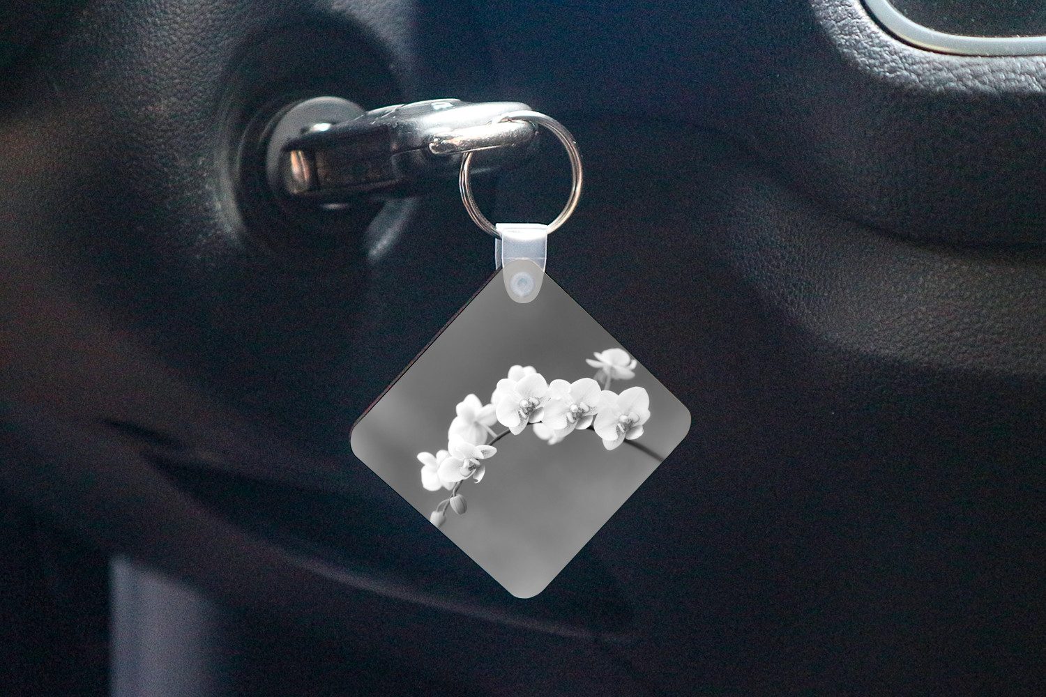 MuchoWow Schlüsselanhänger Orchidee - Blumen - Pflanze - Weiß - Lila, Quadratisch, Accessoire Auto / Haus / Rucksack / Handtasche, 5x5 cm