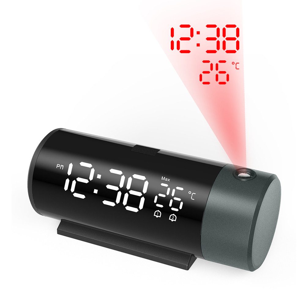 Tekoo Radiowecker Projektionswecker digital mit Temperaturanzeige, 180° Projektor & USB 180° Projektor, Innentemp. (Min/Max), Lichtsensor & USB-Ladeport