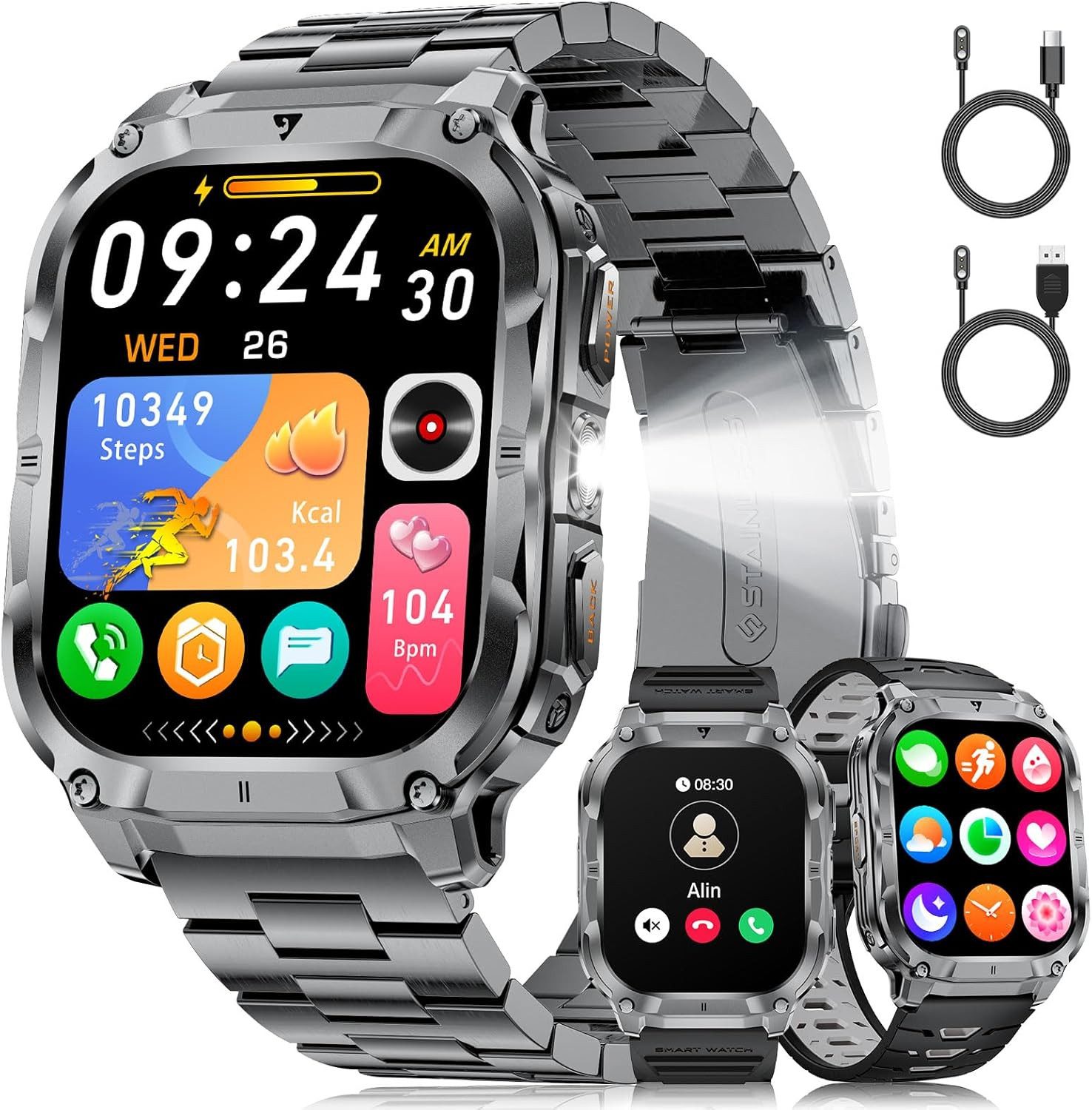 BENYAR EF22-B7 Smartwatch (5 cm, android ios), MÄNNER SMARTWATCH MIT FITNESSANALYSE BLUETOOTH 53 UND LED LICHT