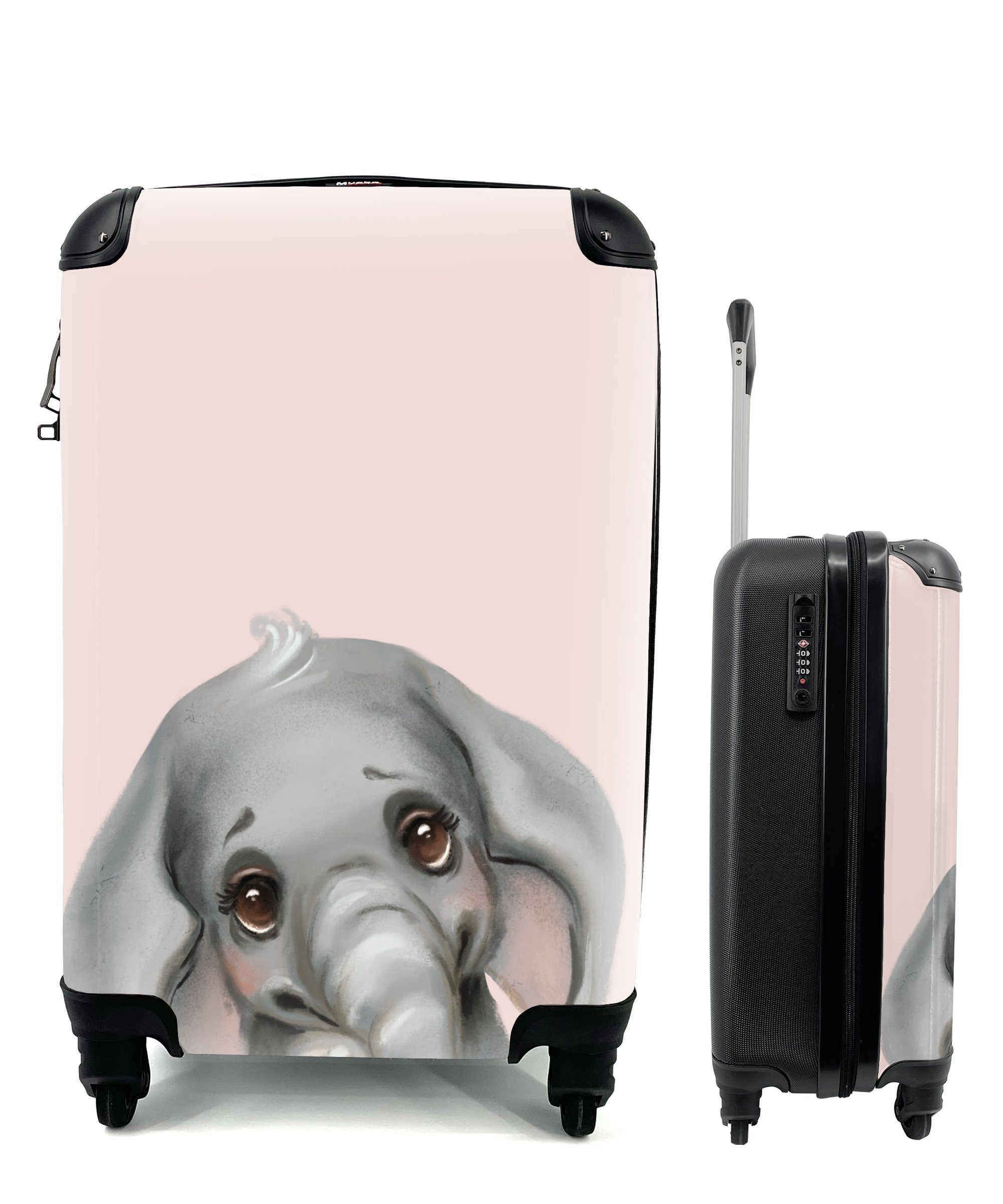 MuchoWow Handgepäckkoffer Elefant - Kind - Rosa, 4 Rollen, Reisetasche mit rollen, Handgepäck für Ferien, Trolley, Reisekoffer