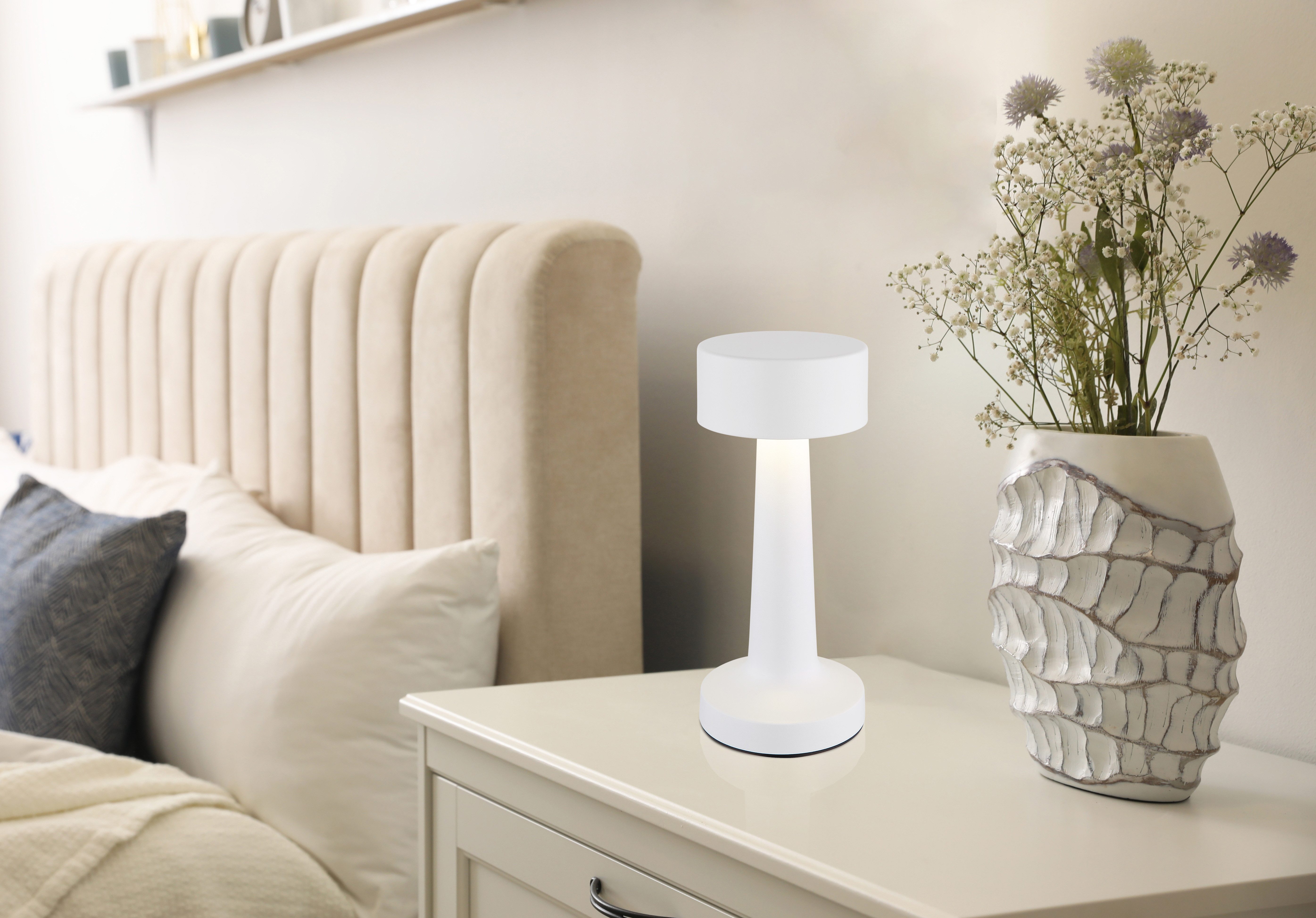 GLOBO LIGHTING LED Tischleuchte ANGELIKA - Akkutischleuchte, Dimmfunktion, mehrere Helligkeitsstufen, LED fest integriert, warmweiß - kaltweiß, Design Tischleuchte, Akku, modern, Akkulampe, CCT