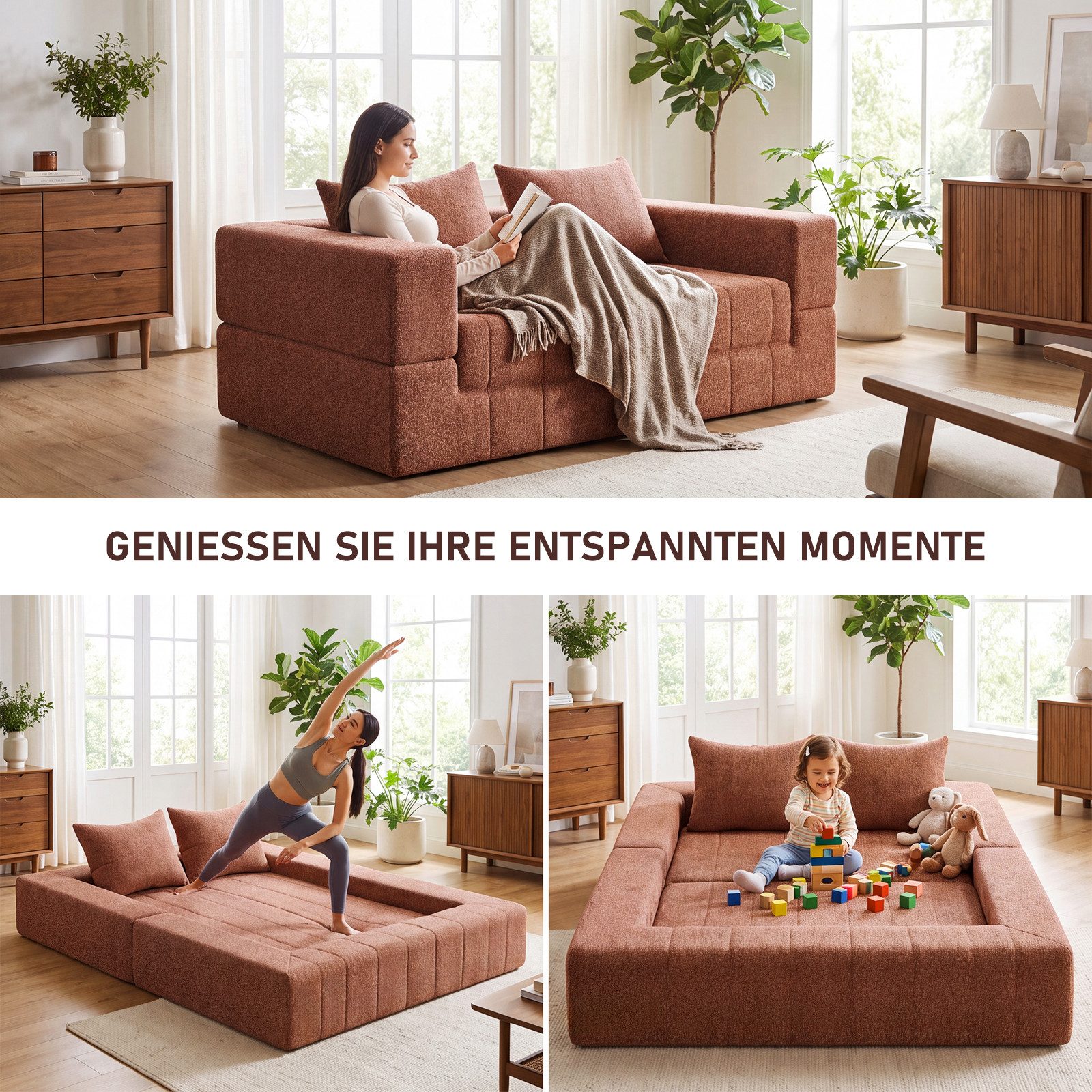 HOMALL Sofa Teddy-Bouclé-Stoff Vollschaumcouch mit Vakuum-Kompression, (Klappbares Schlafsofa,Couch 2 Sitzer mit 2 Kissen,kein Aufbau notwendig) – Bild 3 von 5