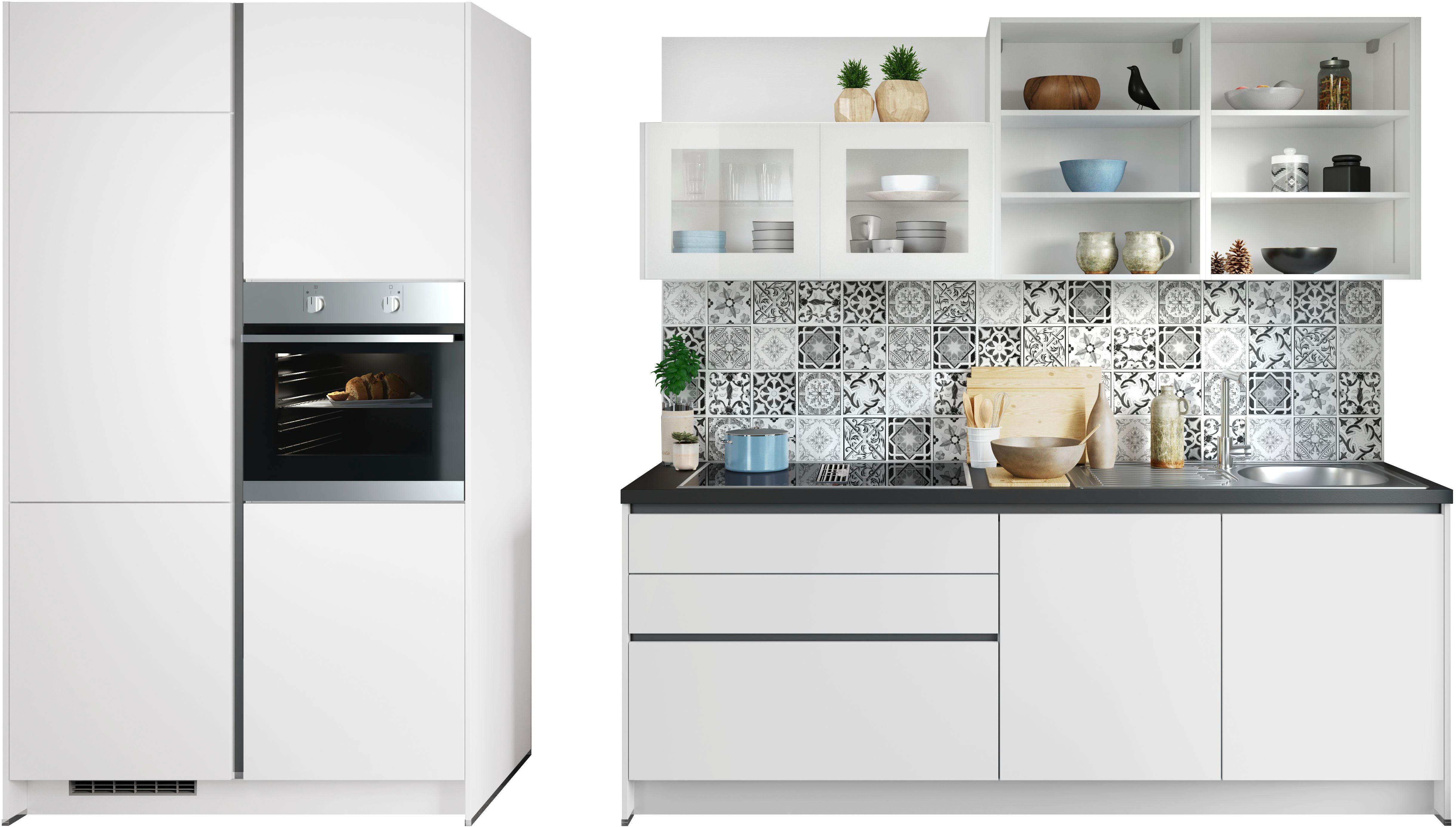 KOCHSTATION Küche KS-Tokio, NEU wahlweise mit Kochfeldabzug und weiteren E-Geräten, vormontiert, wahlweise mit Beleuchtung & E-Geräten, Breite 340 cm