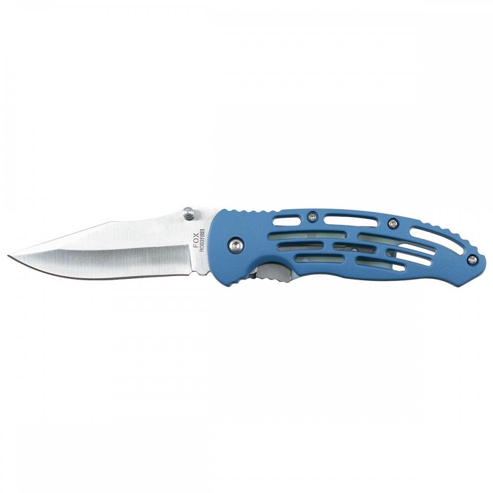 FoxOutdoor Taschenmesser Klappmesser, Einhand, blau, geschlitzter Griff, Gürtelclip, (Packung), mit Kunststoffgriff | Taschenmesser