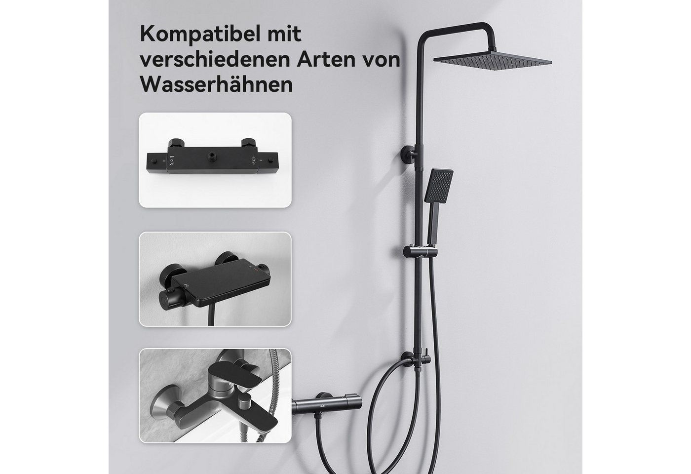 Thumbnail - DERW MAX Duschsystem Duschsystem ohne Wasserhahn höhenverstellb, Höhe 109 cm, 2 Strahlart(en), Duschstange verstellbar,F...