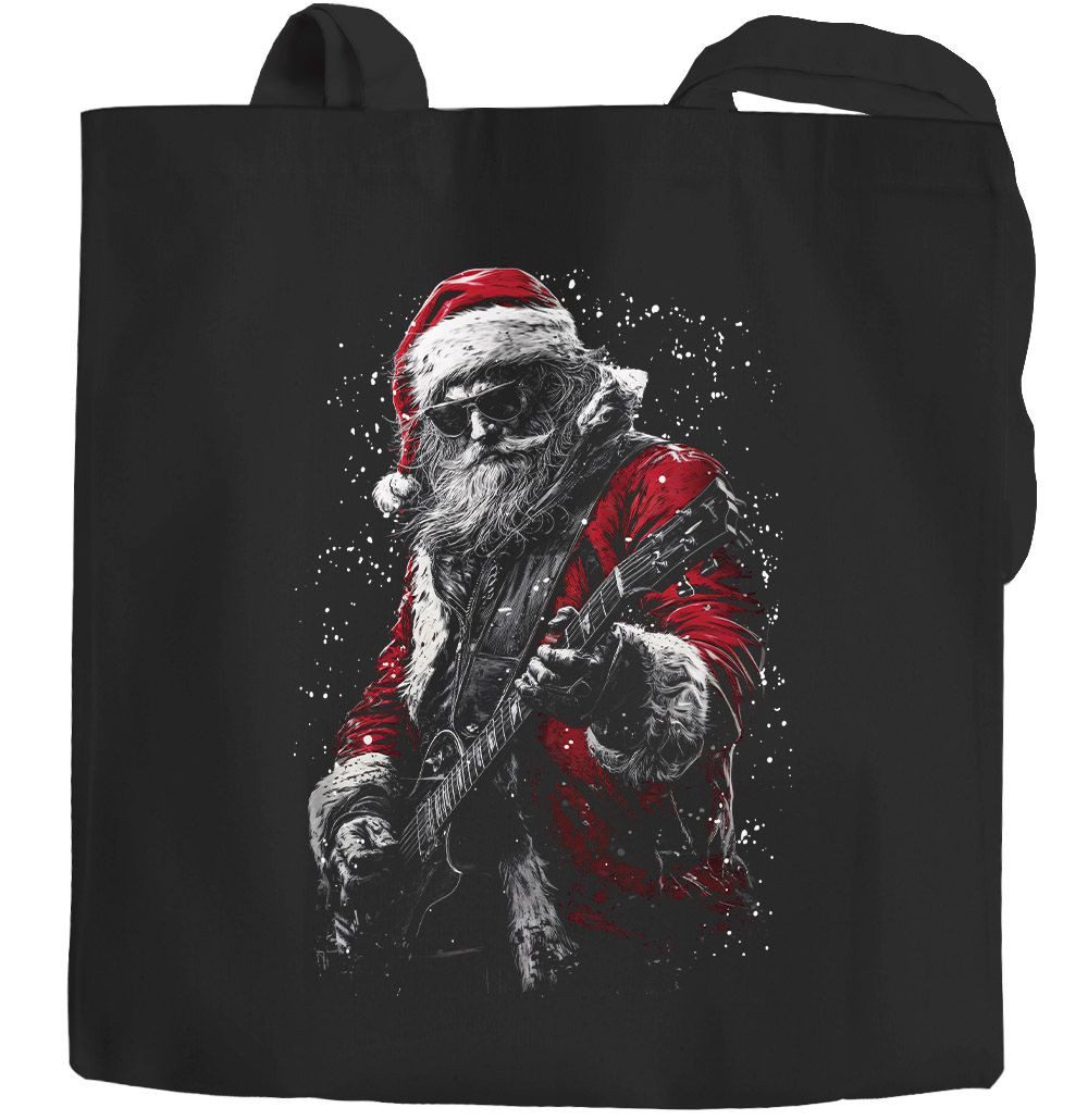 Einkaufsshopper Jutebeutel Weihnachten, Santa mit Gitarre, XMAS Stofftaschen