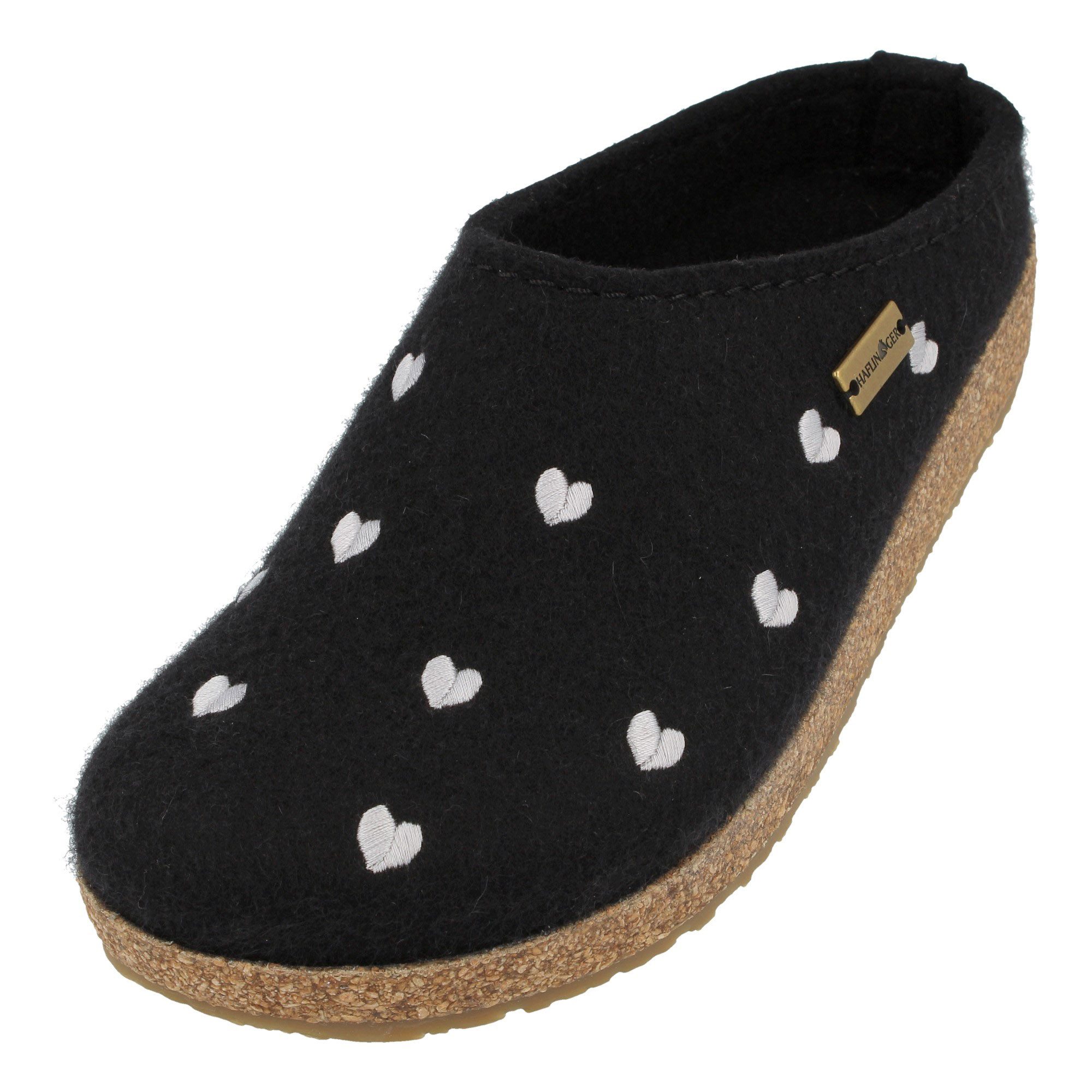 Haflinger Grizzly Cuoricino Filzclog aus reinem Wollfilz Unisex Herzmotiv Hausschuh