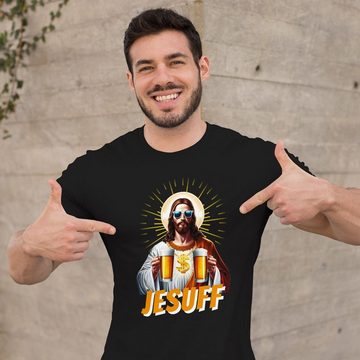 MoonWorks Print-Shirt Herren T-Shirt Bier Jesus Partyshirt Alkohol Fasching Karneval Outfit mit Print
