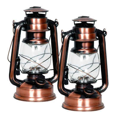 EAXUS LED Laterne Kupferfarbene Sturmlaterne im Design einer Öllampe - Dimmbar, LED fest integriert, warmweiß, Schöne Dekolaterne, im Bronze-Look, echtes Glas