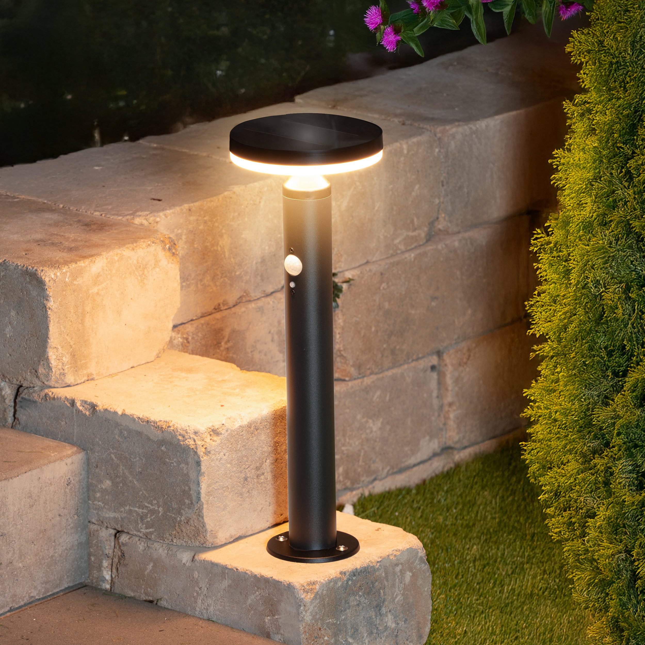 esotec LED Gartenleuchte Solar PIR Standleuchte Ribolla H=45cm 3 Modi 3000K Edelstahl 102771, 3 unterschiedliche Betriebsmodi einstellbar, automatisches Einschalten bei Dämmerung, LED fest integriert, warmweiß