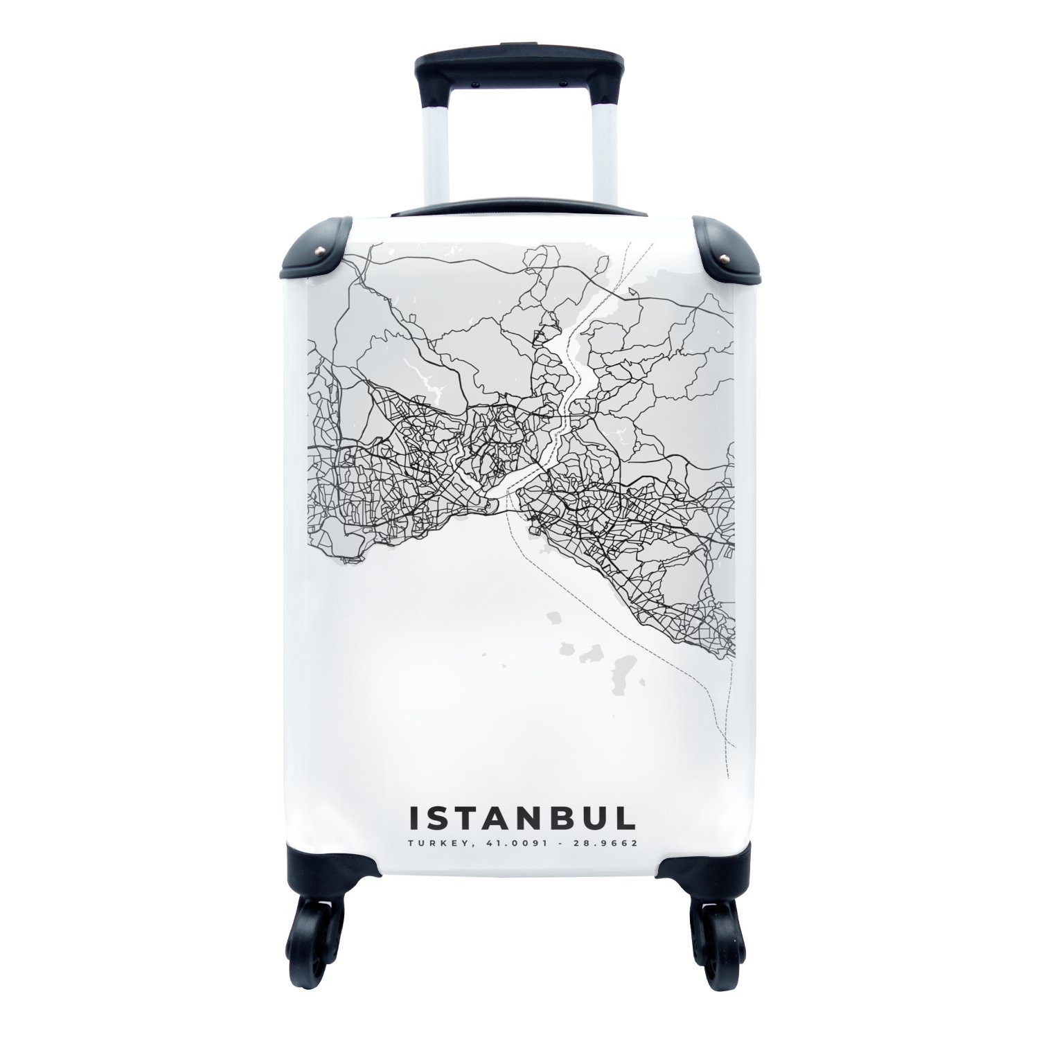 Reisekoffer Rollen, Karte Ferien, Reisetasche für mit Stadtplan Istanbul Trolley, rollen, 4 Handgepäckkoffer - Karte, - - Handgepäck MuchoWow - Schwarz-weiß
