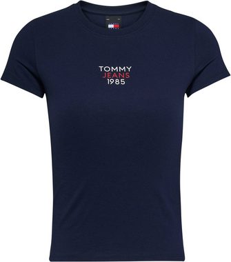 Tommy Jeans T-Shirt Slim Essential Logo Kurzarm Rundhals Jersey T Shirt mit Logo Druck Print, Baumwoll Mix