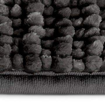 Badematte Coral Schwarz, Erhältlich in 2 Größen, Badteppich casa pura, Höhe 20 mm, Chenille-Struktur, Maschinenfest, 100% Polyester, pflegeleicht