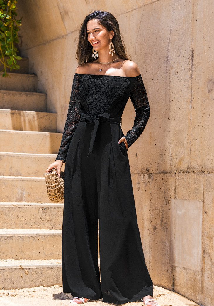 Cupshe Jumpsuit Schulterfreies Langarmshirt mit Spitzenbesatz günstig online kaufen