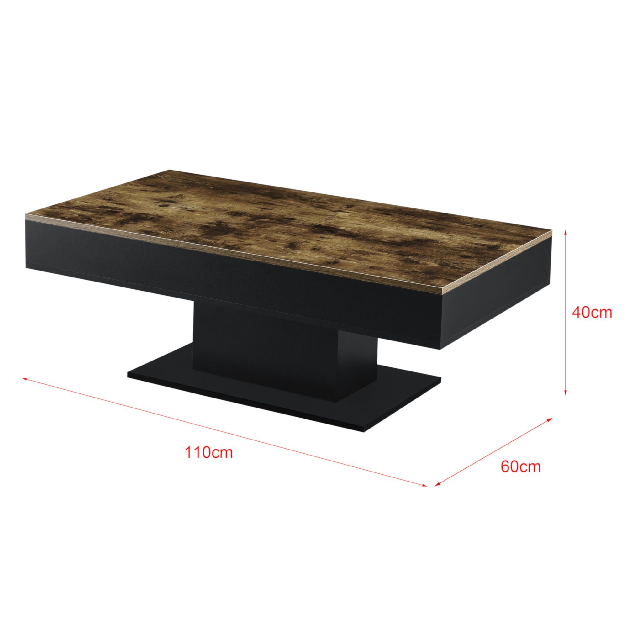 en.casa Couchtisch, »Lünen« mit aufziehbarer Tischplatte 40x110x60 cm Holzoptik/Schwarz