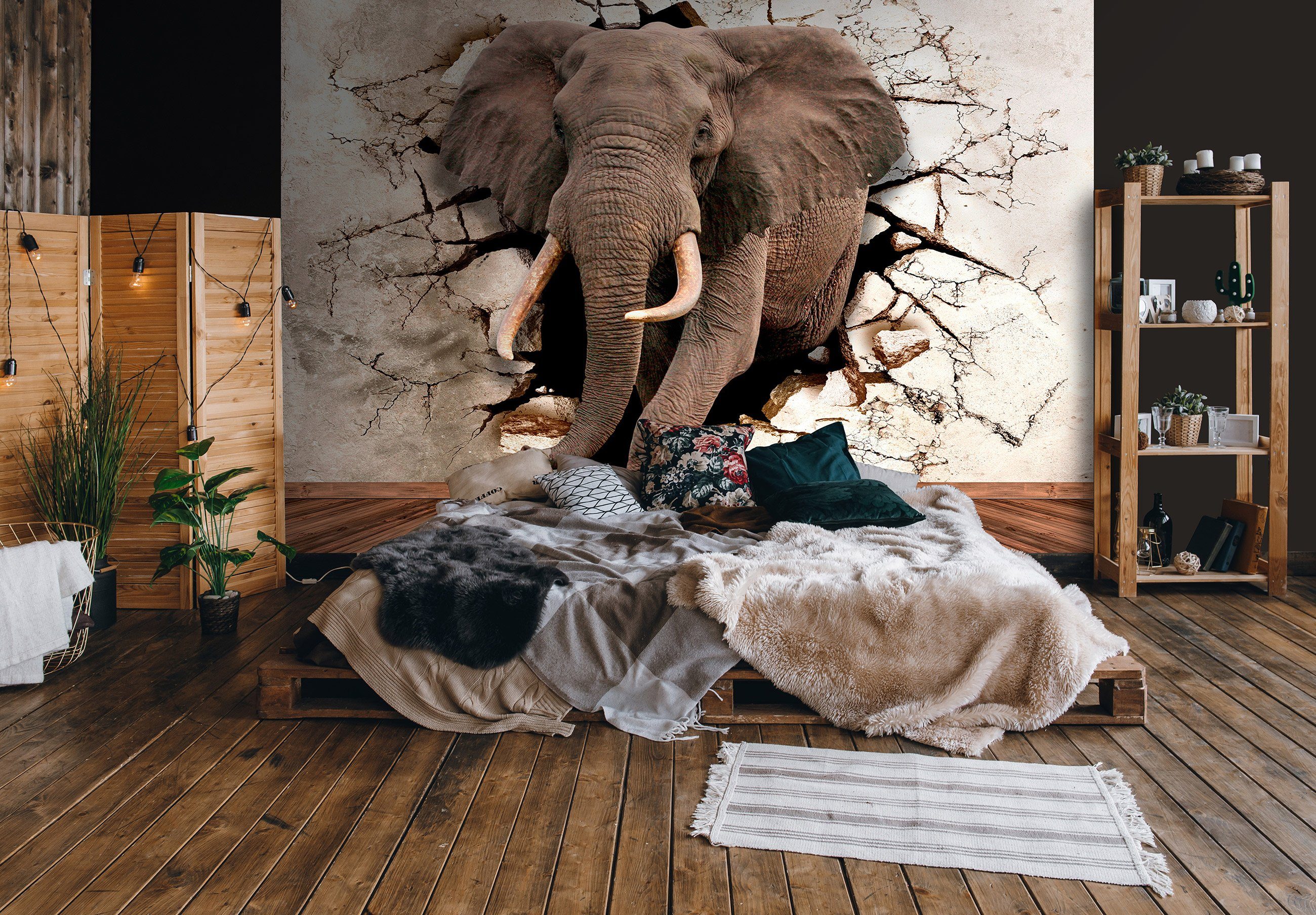 Wallarena Fototapete Tapete Kleister Tiere Vlies inklusive Elefant 3d-Optik, Vliestapete Schlafzimmer, Glatt, 3D EFFEKT Wohnzimmer