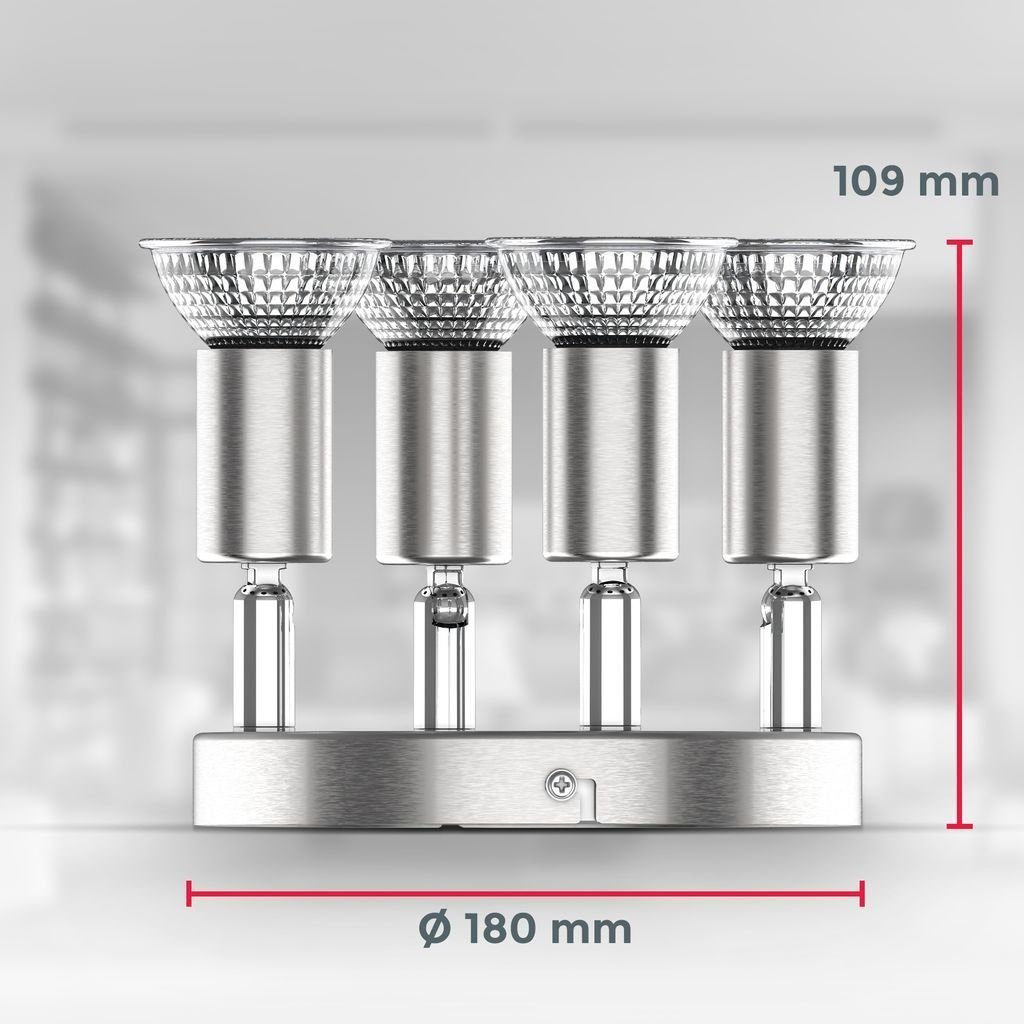 LED 4x 250lm rund - 18cm B.K.Licht Spot LED GU10 wechselbar, 4er warmweiß schwenkbar Matt-Nickel BKL1337, inkl. 3W Deckenspot LED Deckenspot